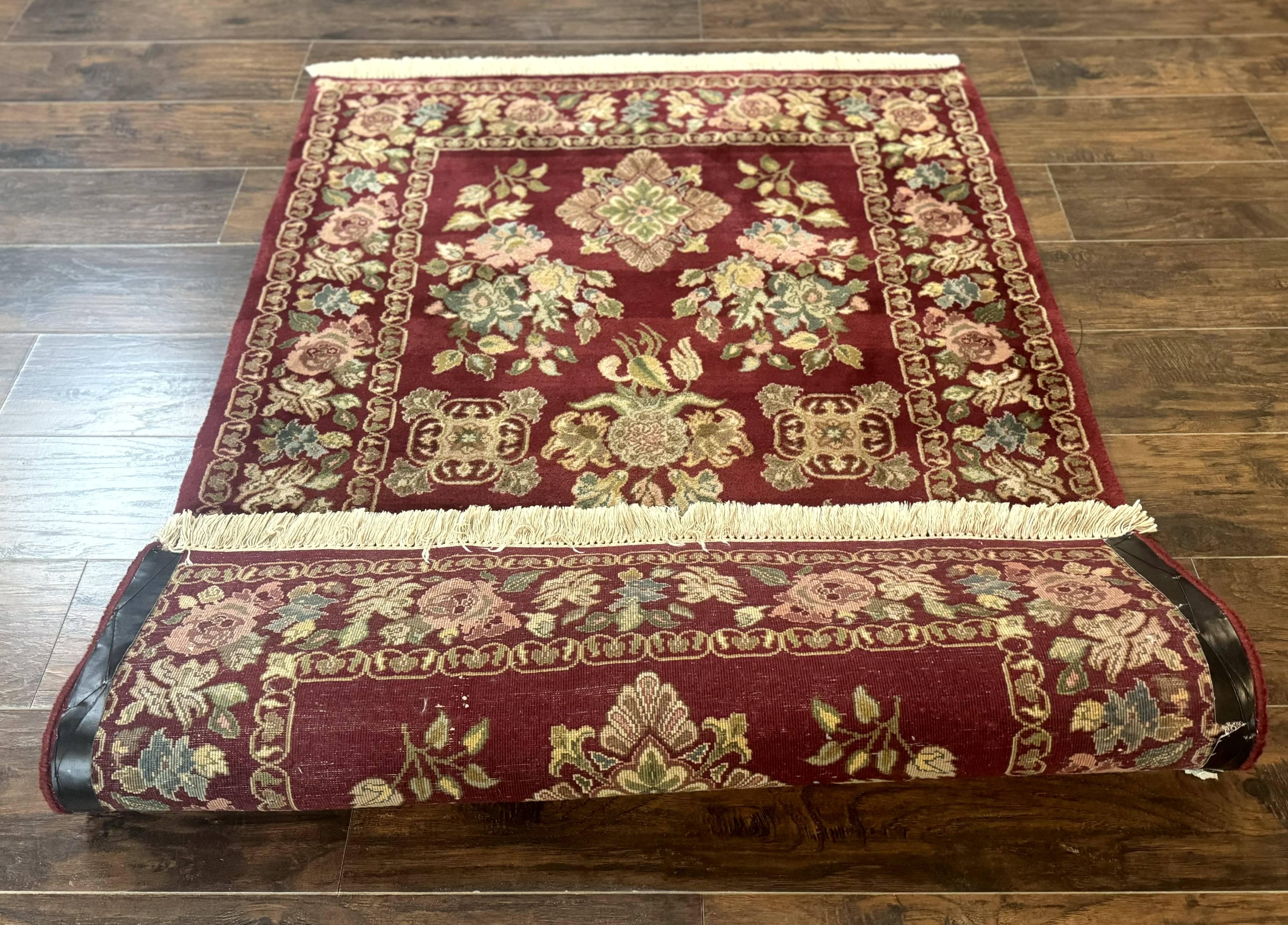 Indo Persian Kerman Rug 4x6, Burgundy, Floral - Jewel Rugs