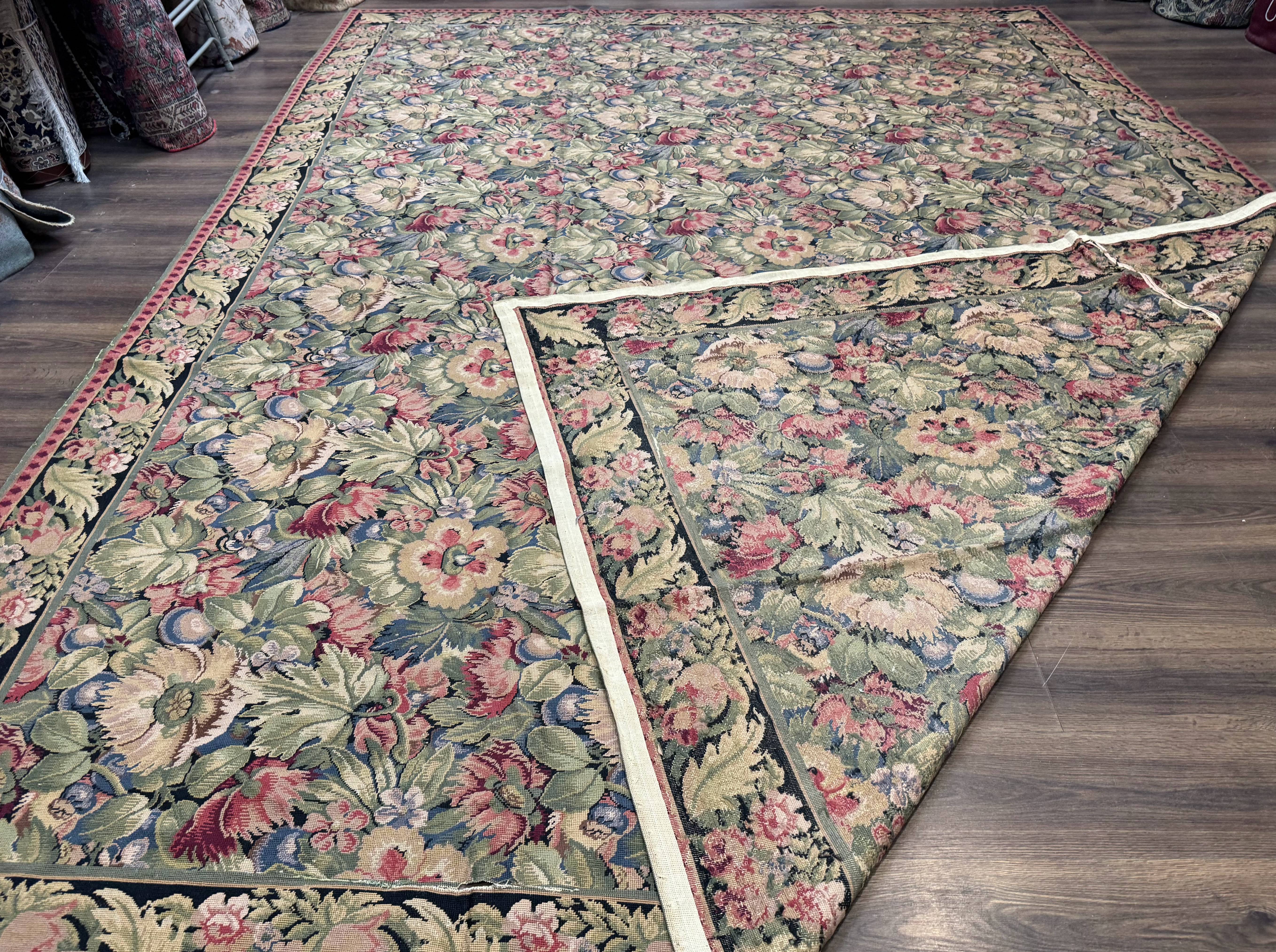 Large Needlepoint Rug 10x14, William Morris Carpet, Botanical - Jewel Rugs