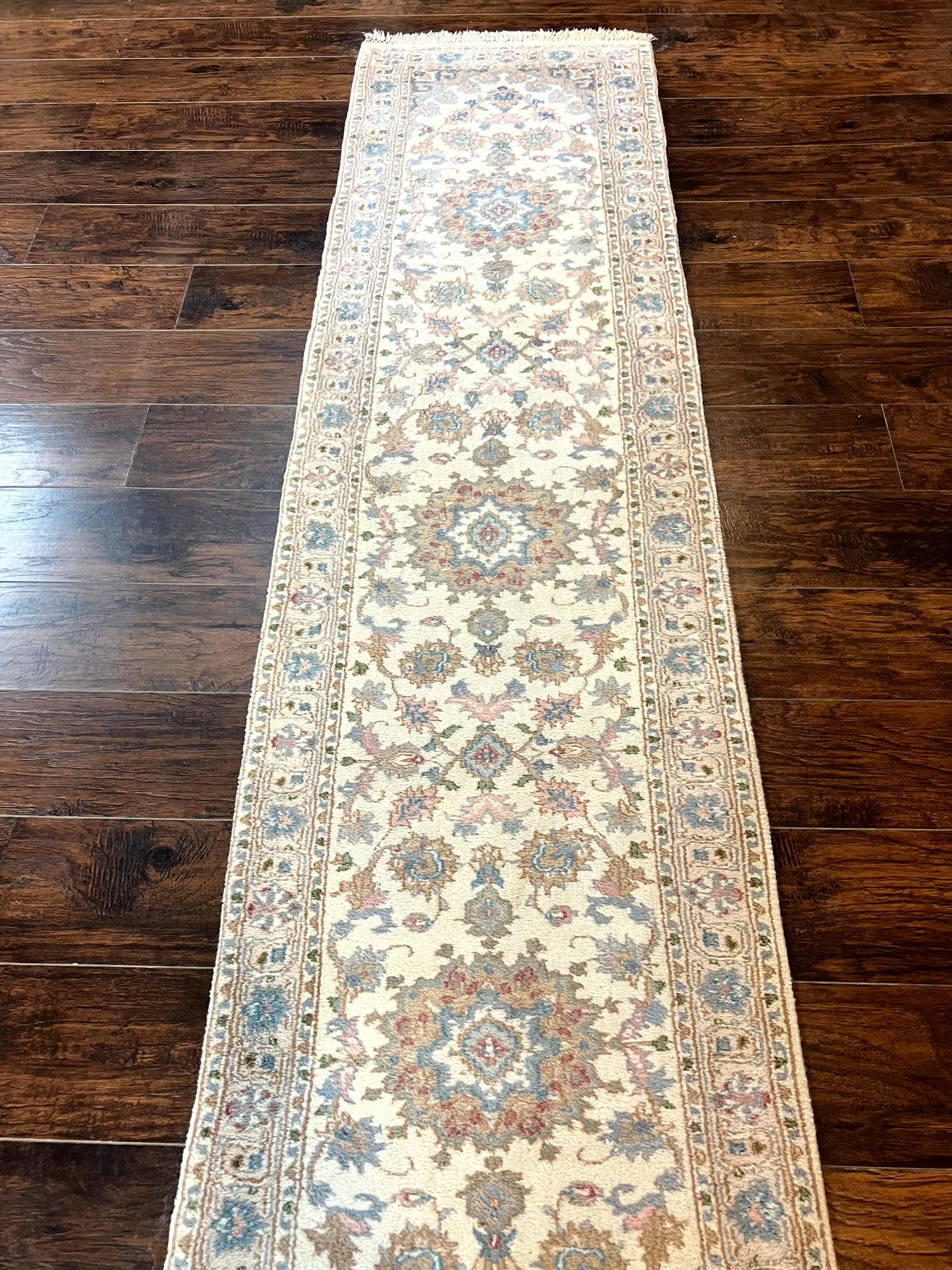 Indo Persian Runner Rug 2.5 x 9.5, Handmade Vintage Wool Rug for Hallway, Floral, Ivory - Jewel Rugs