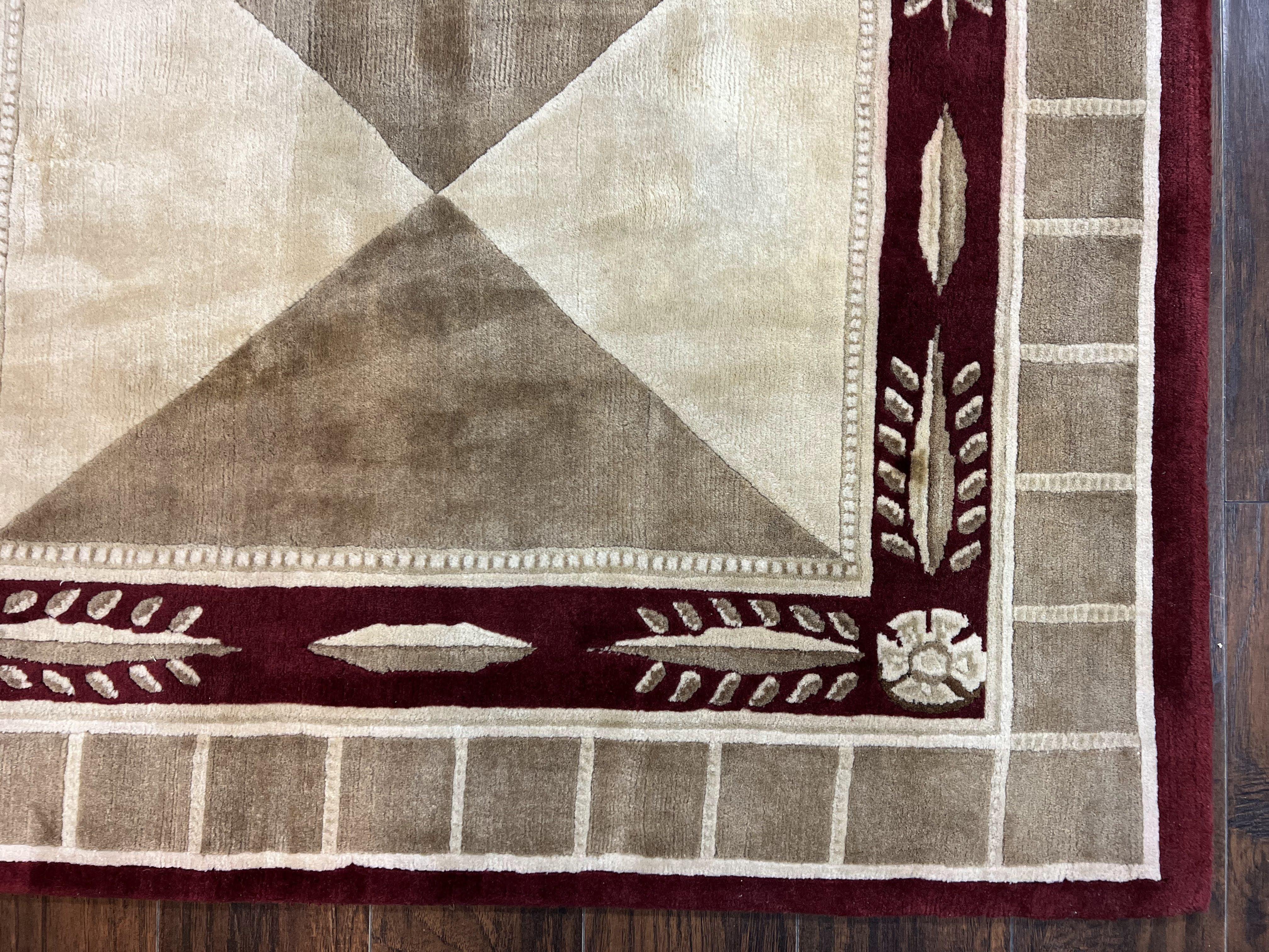 Indo Tibetan Rug 10x14, Nepali Carpet, Large Soft Wool Area Rug, Olive Tan Maroon, Contemporary Rug 10 x 14 ft Living Room Rug, Handmade Rug - Jewel Rugs