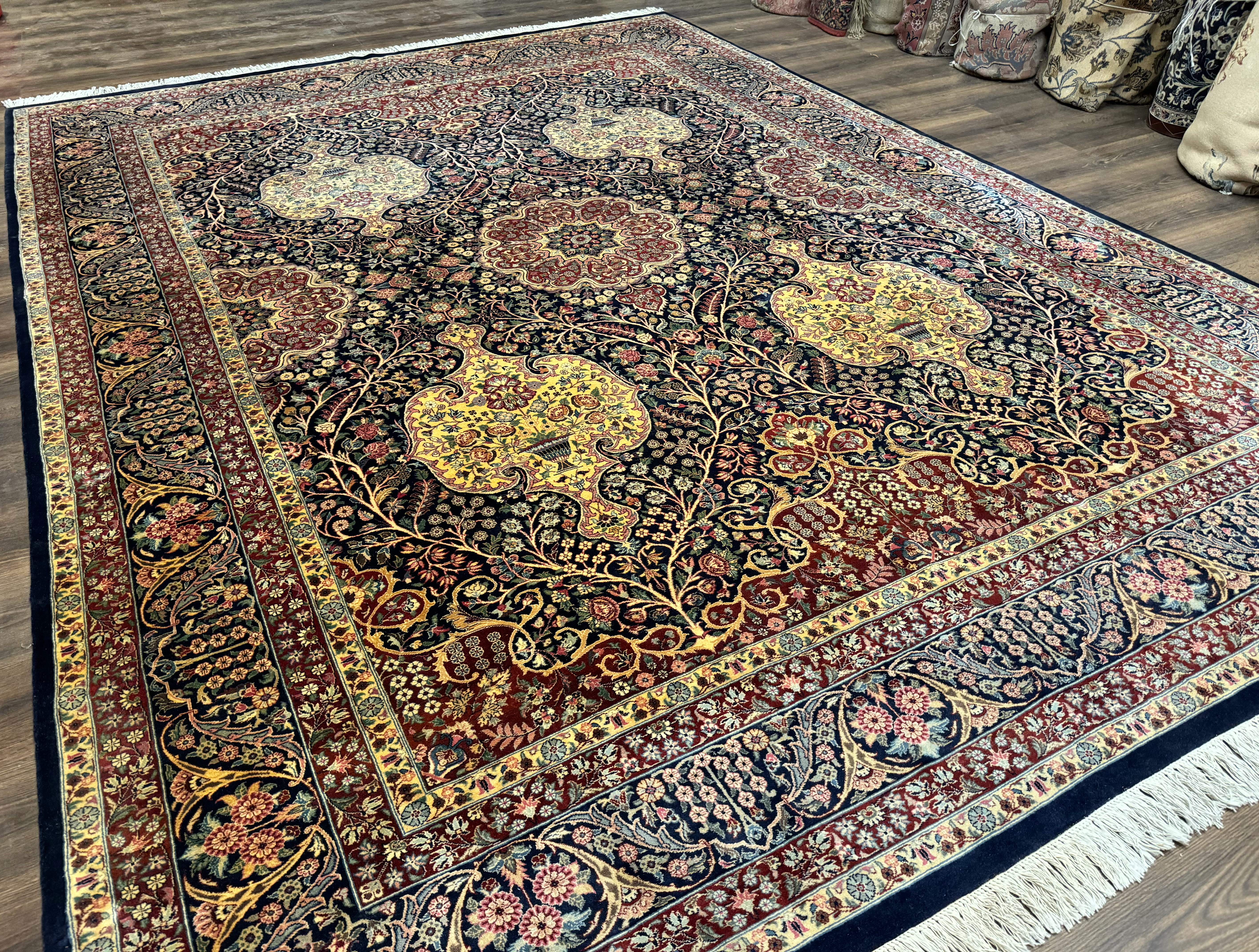 Pak Persian Rug 9x12, Very Fine 270 KPSI, Navy Blue & Dark Red - Jewel Rugs