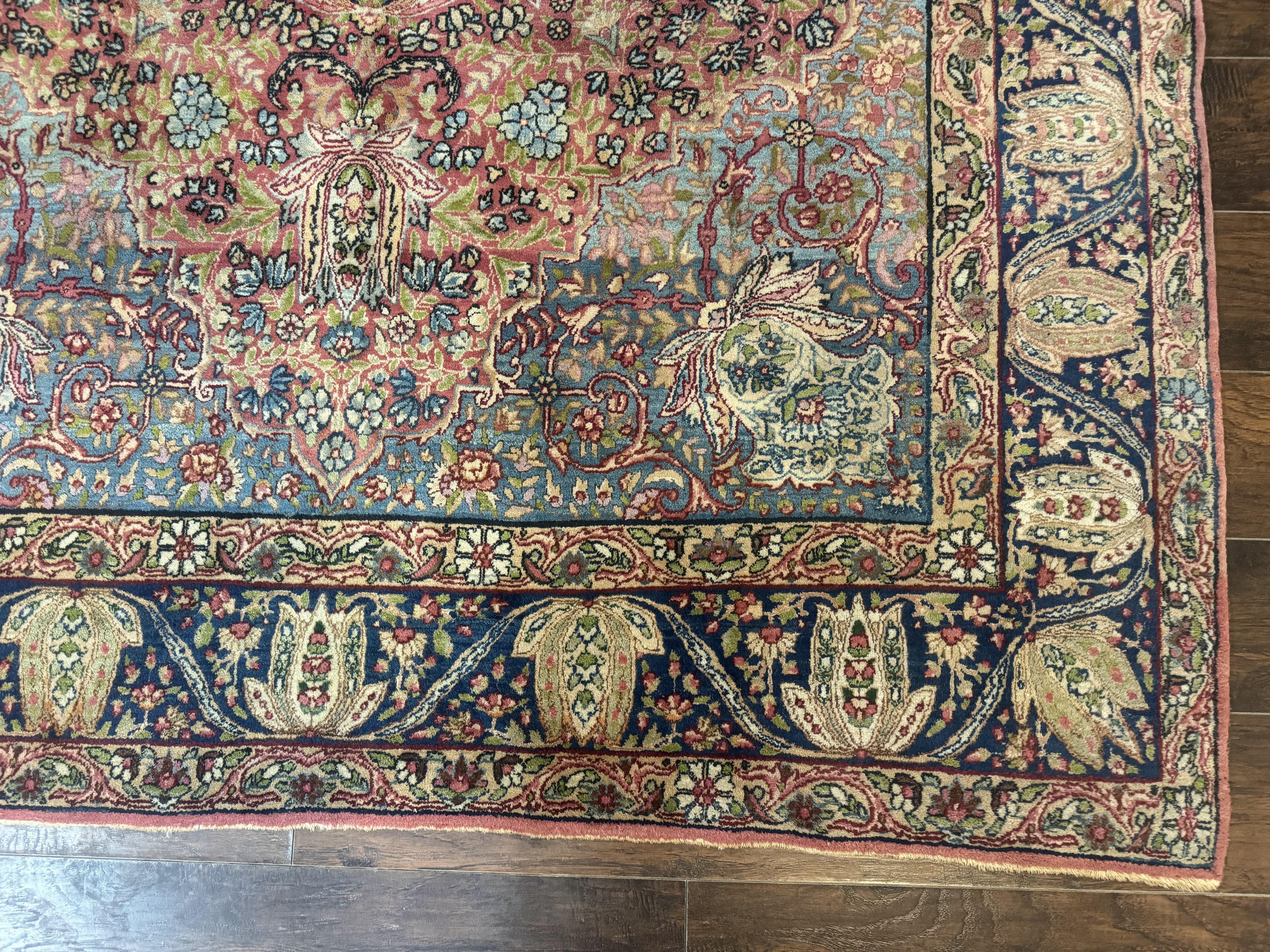 Antique Persian Kerman Lavar Rug 6x10, Colorful Navy Blue Red Light Blue, Floral, Multicolor, Very Fine, Handmade, 225 KPSI - Jewel Rugs