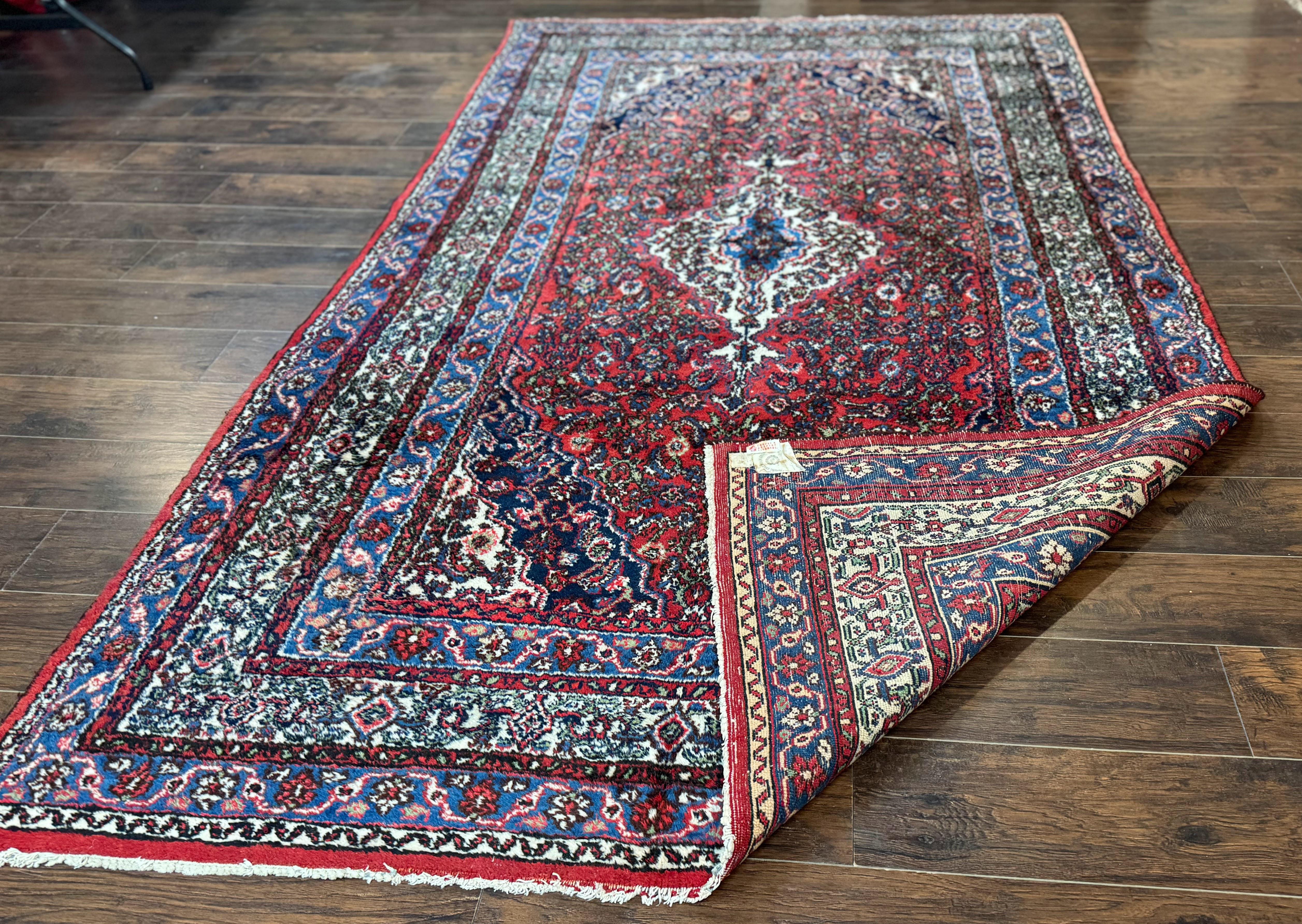 Persian Tribal Rug 6x11, Red Blue Ivory, Antique Persian Carpet, Hamadan Dargazin Carpet - Jewel Rugs