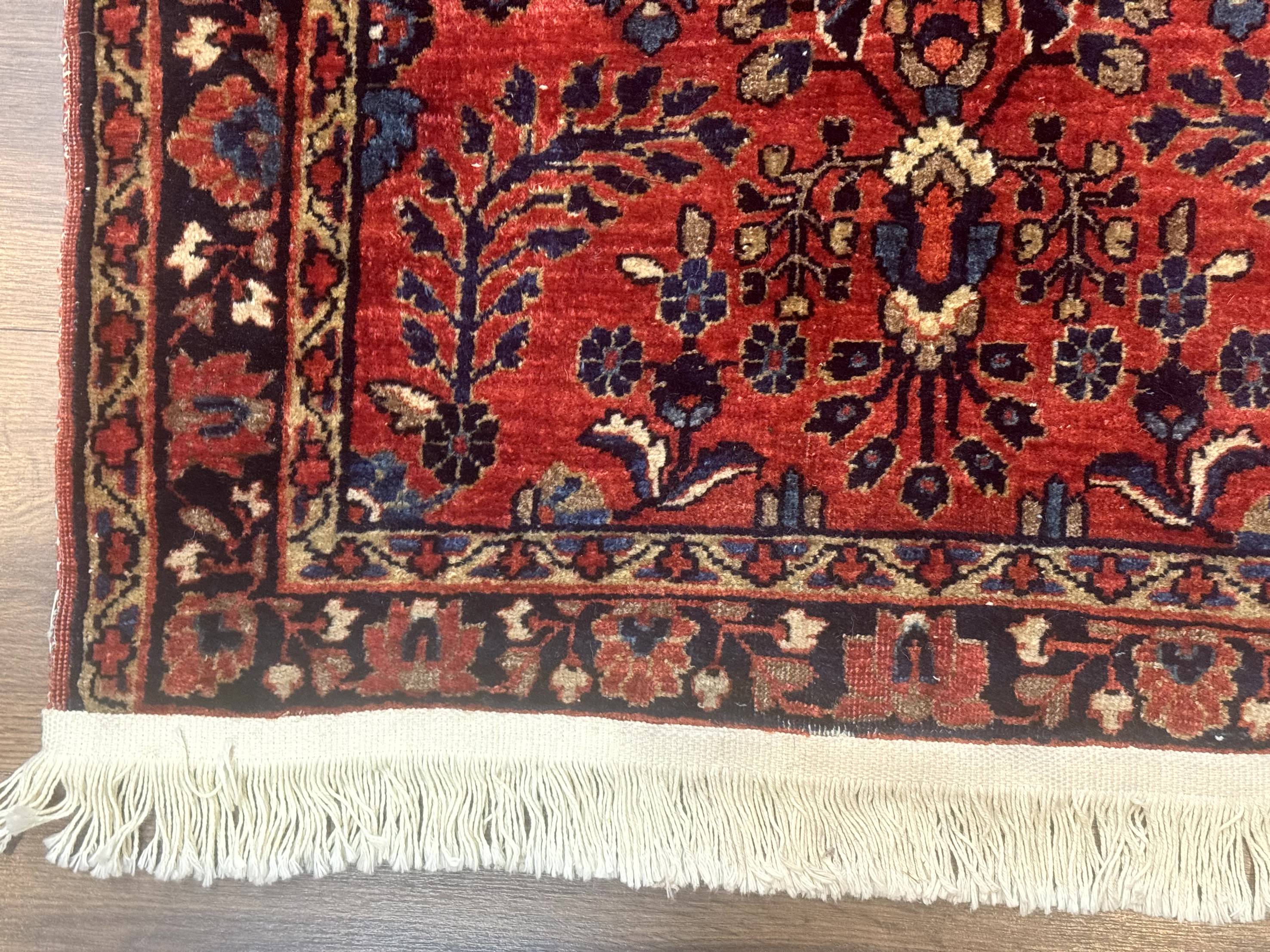 Small Red Persian Sarouk Rug 2.7 x 4.9, Floral, Antique - Jewel Rugs