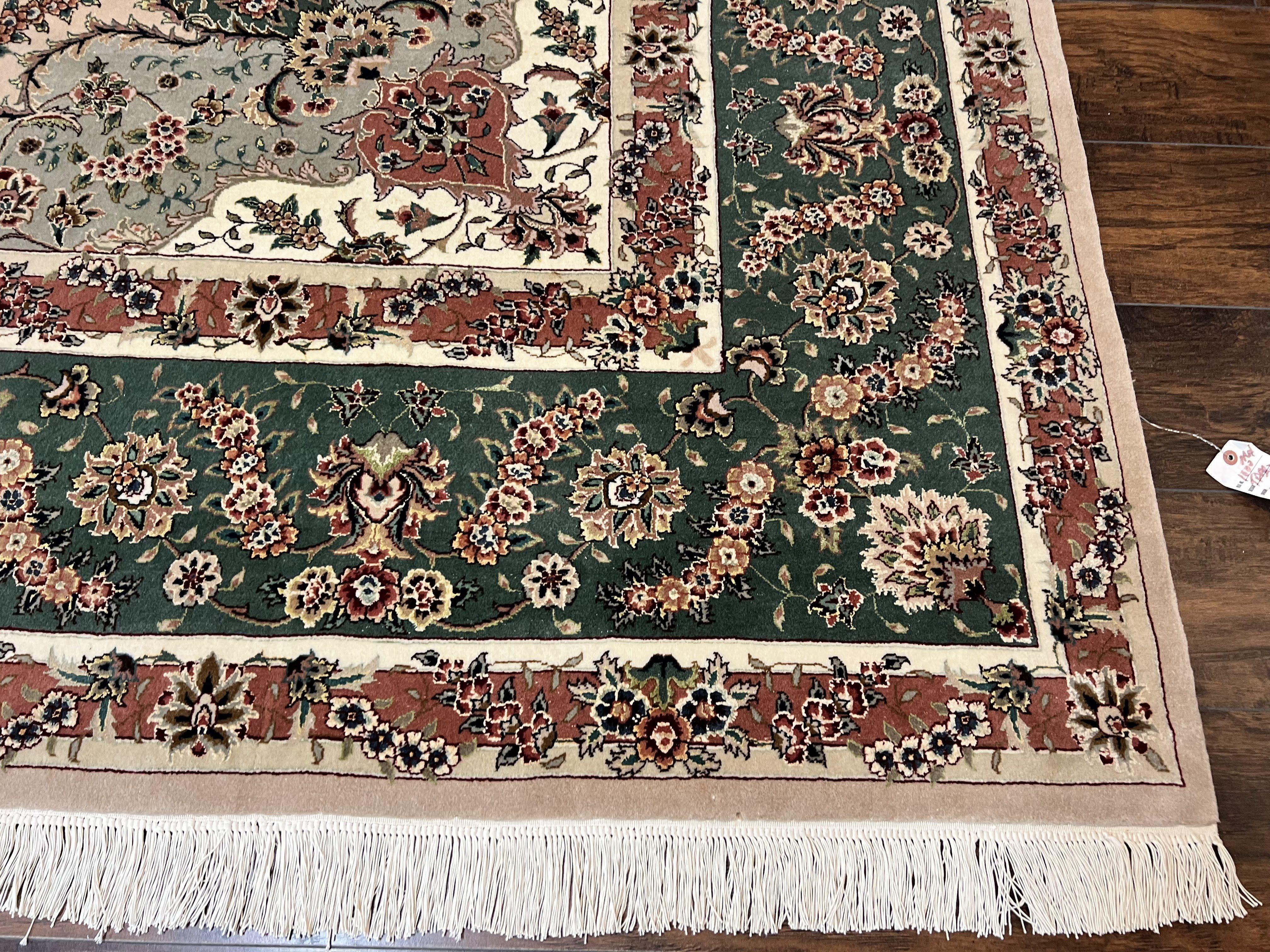 Magnificent Sino Persian Rug 10x14, Wool & Silk Highlights Vintage Hand Knotted Oriental Carpet, Floral Medallion Rug, Very Fine - Jewel Rugs