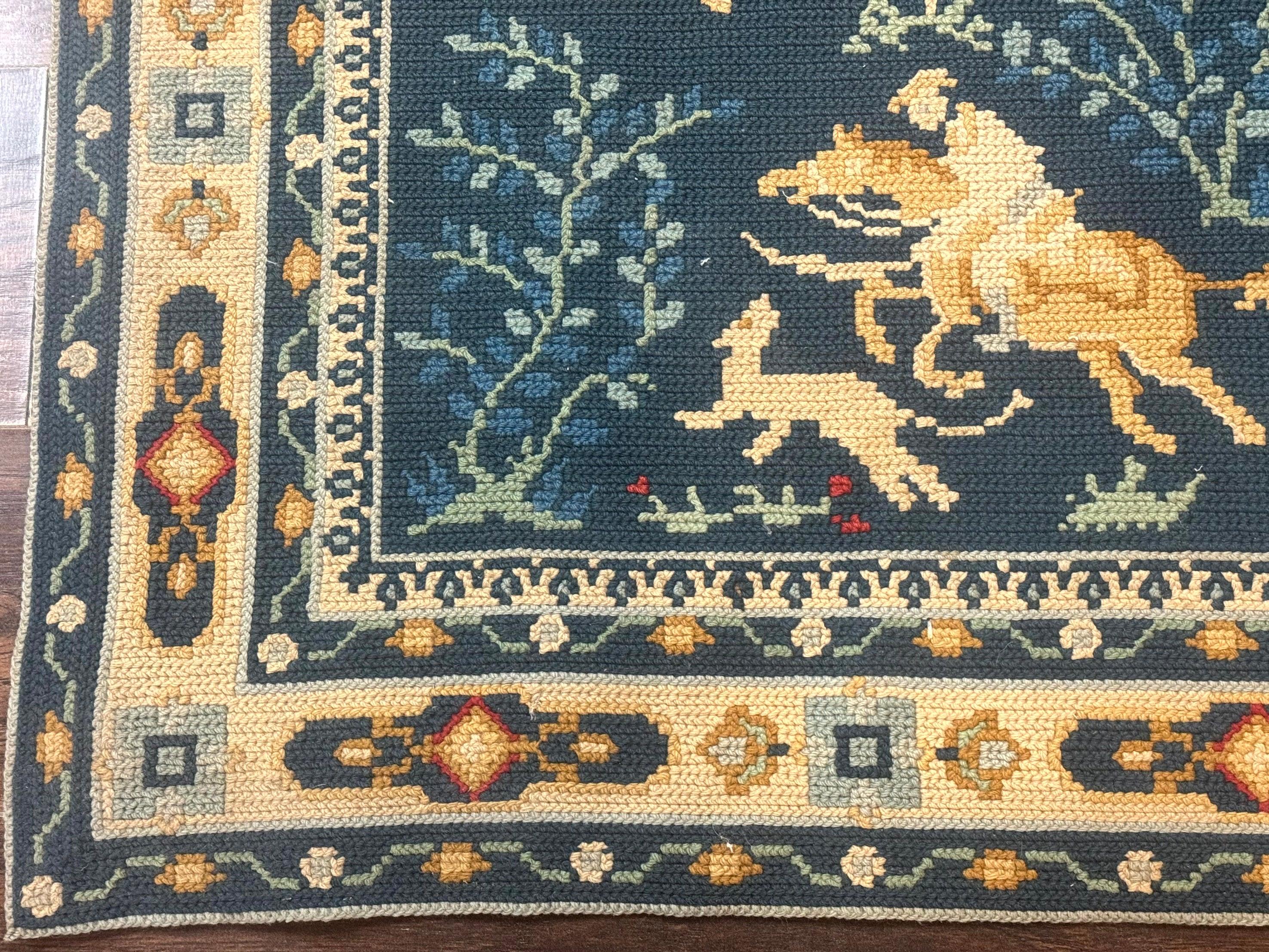 Antique Portuguese Wall Hanging Tapestry Rug, Hunting Design, Horsemen, Handmade, Flatweave - Jewel Rugs