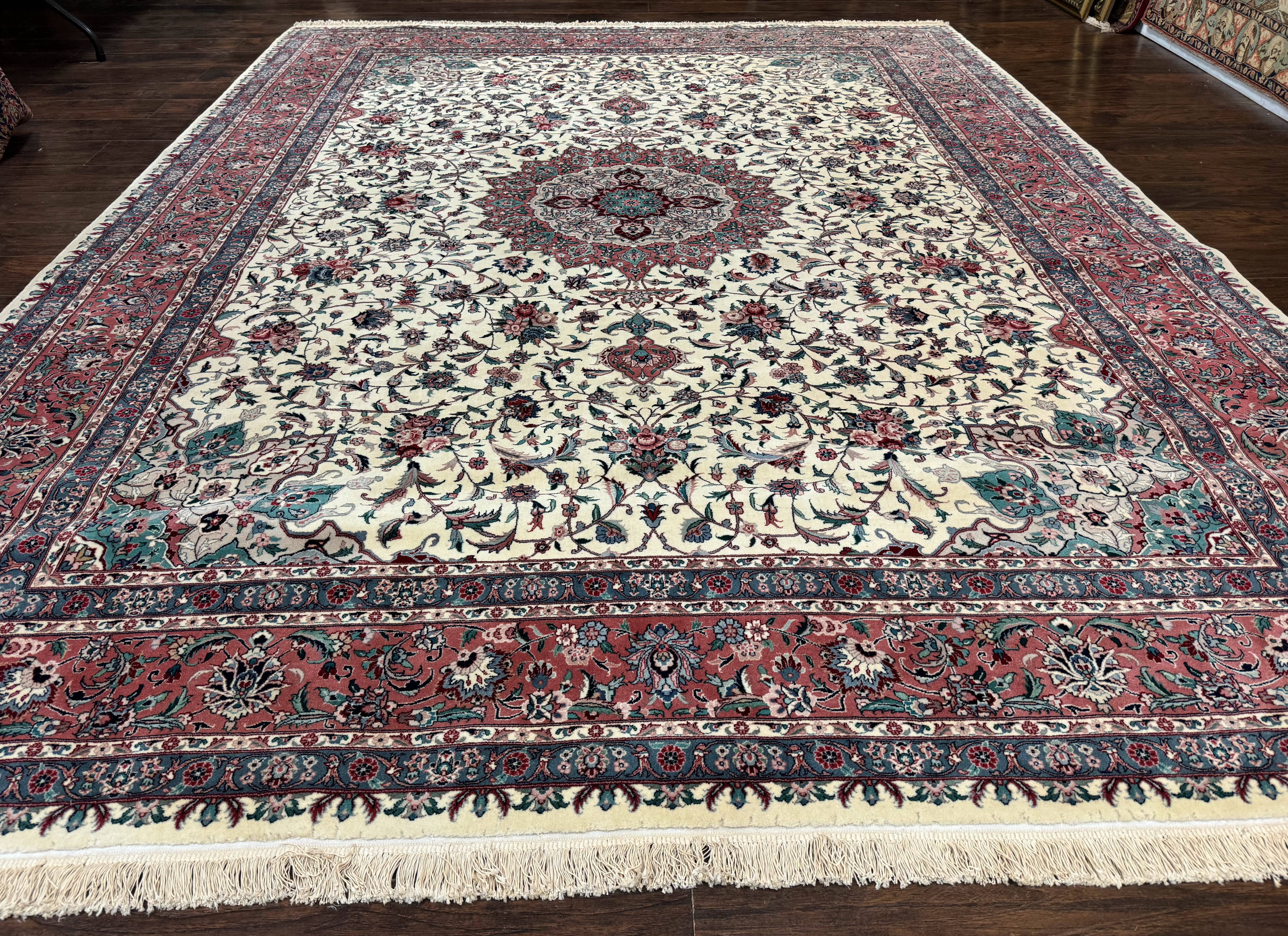 Sino Persian Rug 9x12, Fine 260 KPSI, Floral Medallion, Ivory and Rose-Red - Jewel Rugs