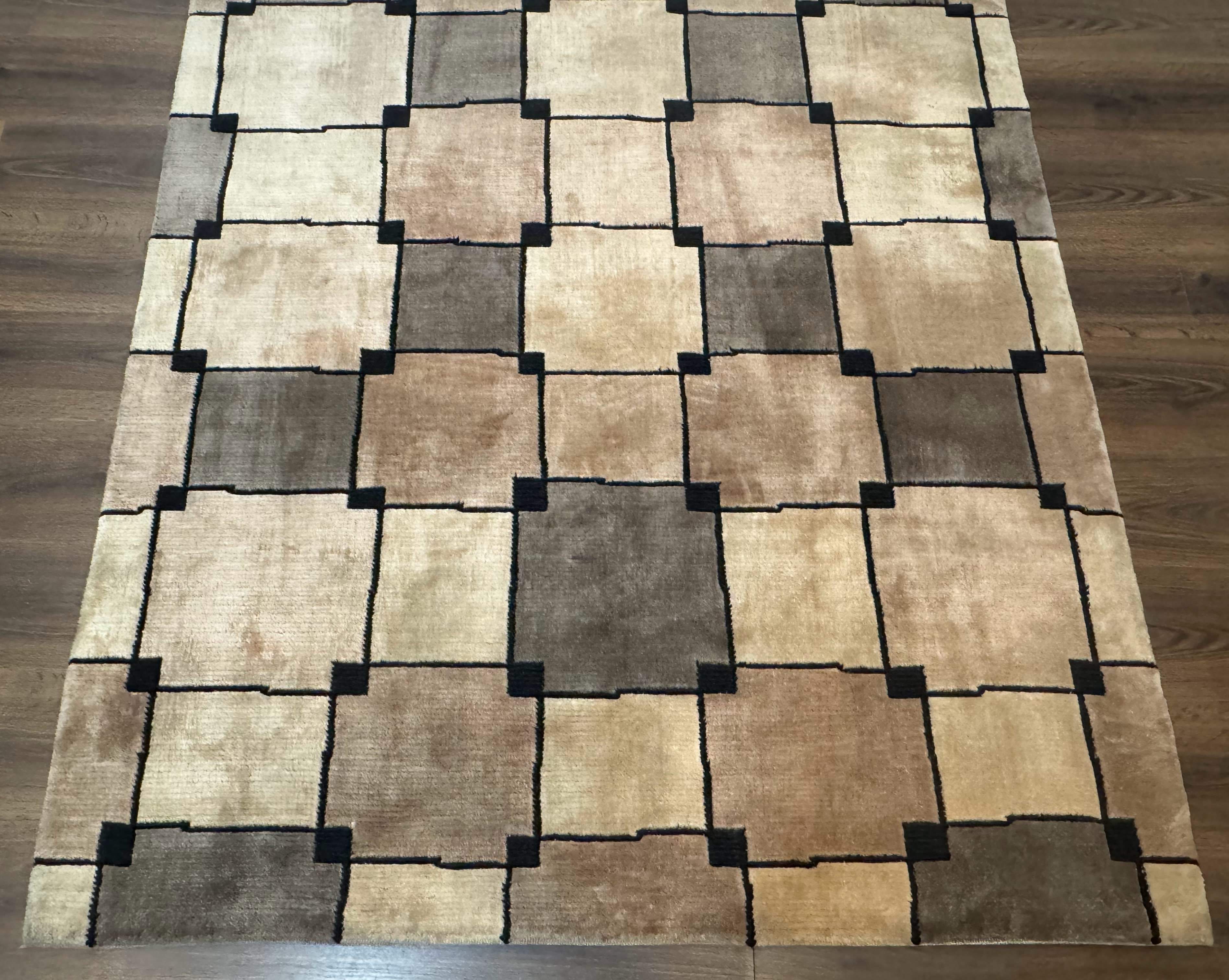 Tibetan Wool Rug 5x8, Contemporary Modern Carpet, Abstract Design, Soft Thick Pile, Pair B - Jewel Rugs