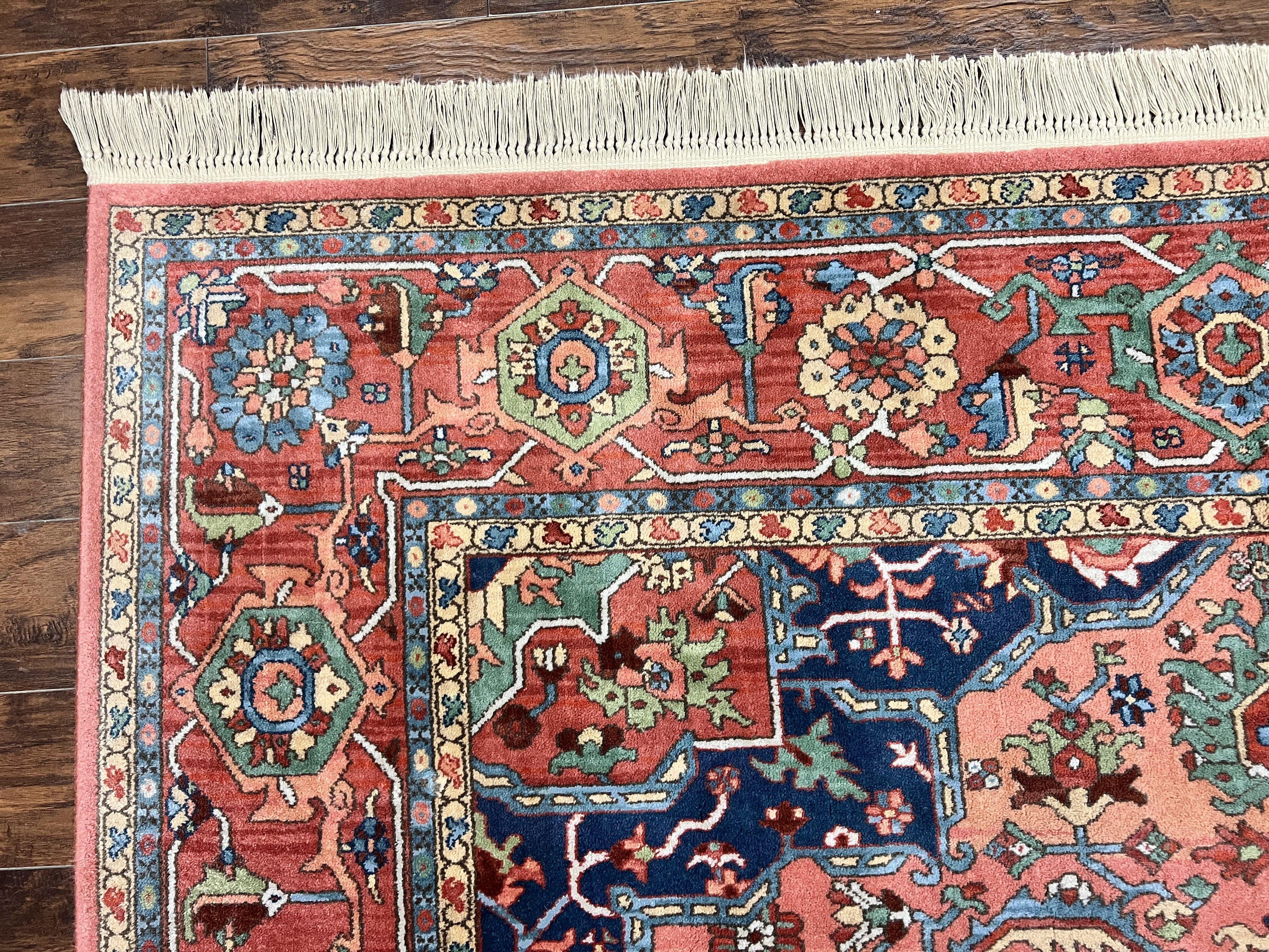 Karastan Medallion Serapi Rug #736, Vintage Wool Karastan Carpet 8.8 x 12, Discontinued Original 700 Series Karastan Area Rug, Red Blue - Jewel Rugs