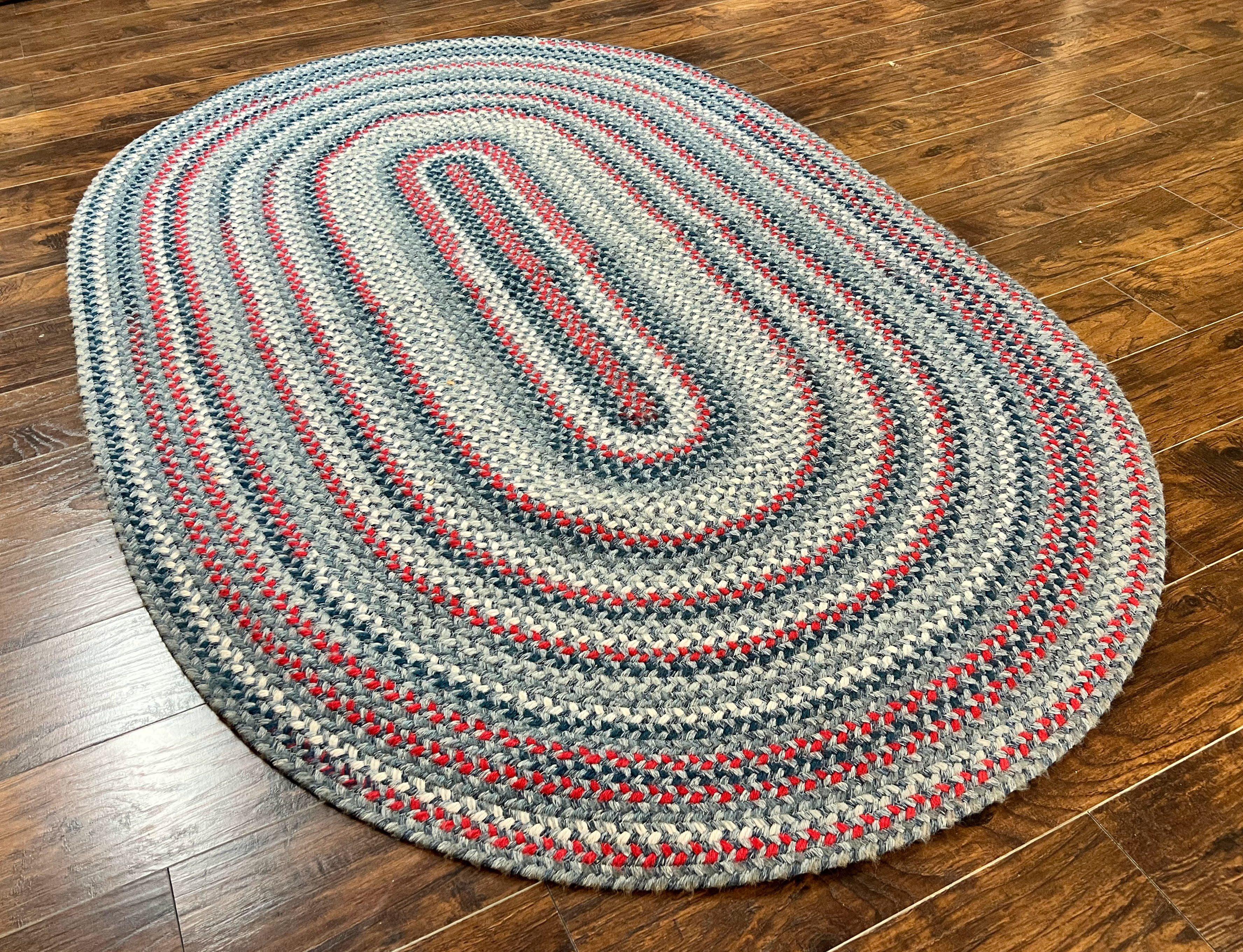 American Oval Braided Rug 5x8, Vintage Multicolor Handmade Wool 5 x 8 Carpet - Jewel Rugs