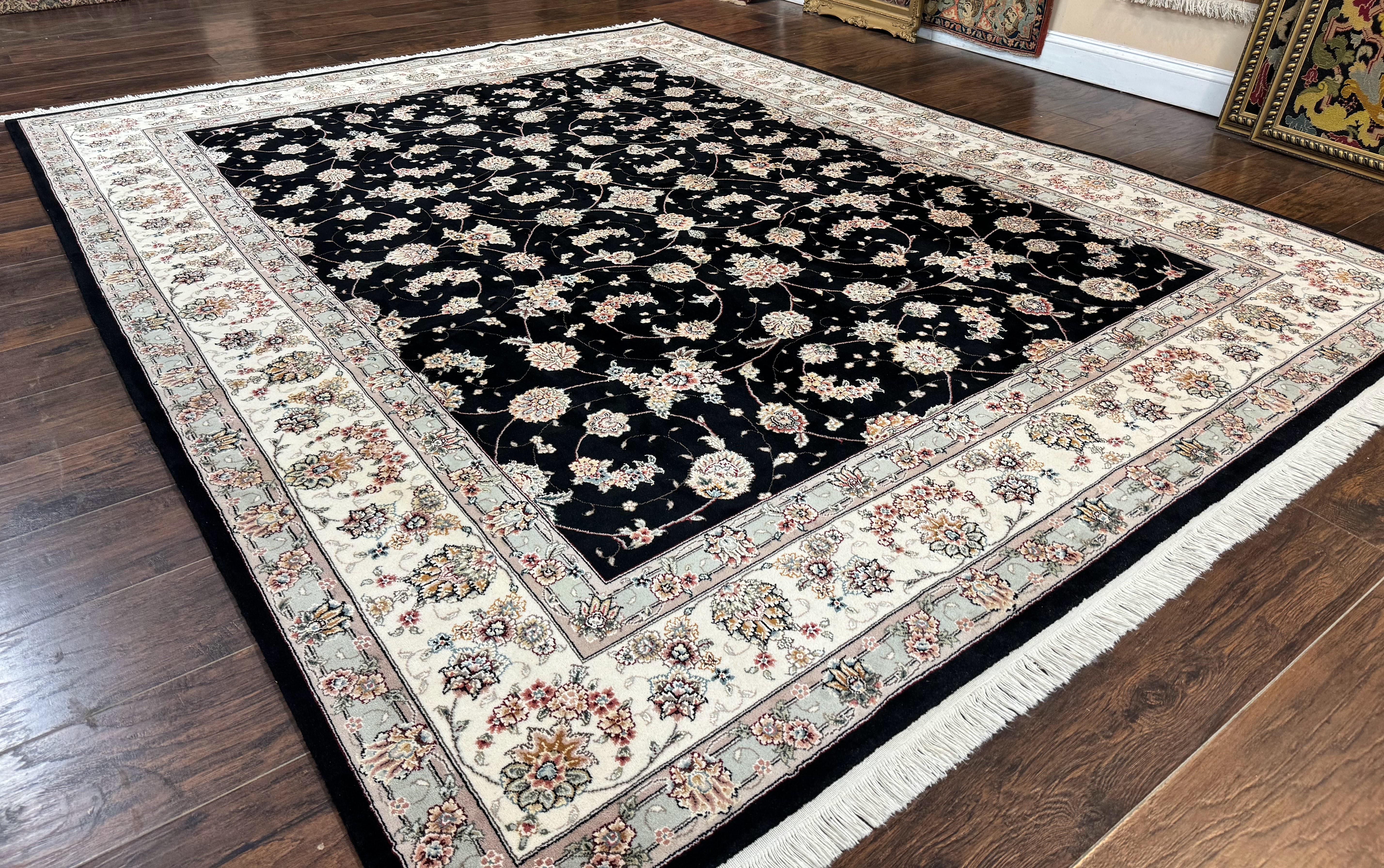 Sino Persian Rug 8x10, Wool and Silk, Black & Ivory - Jewel Rugs