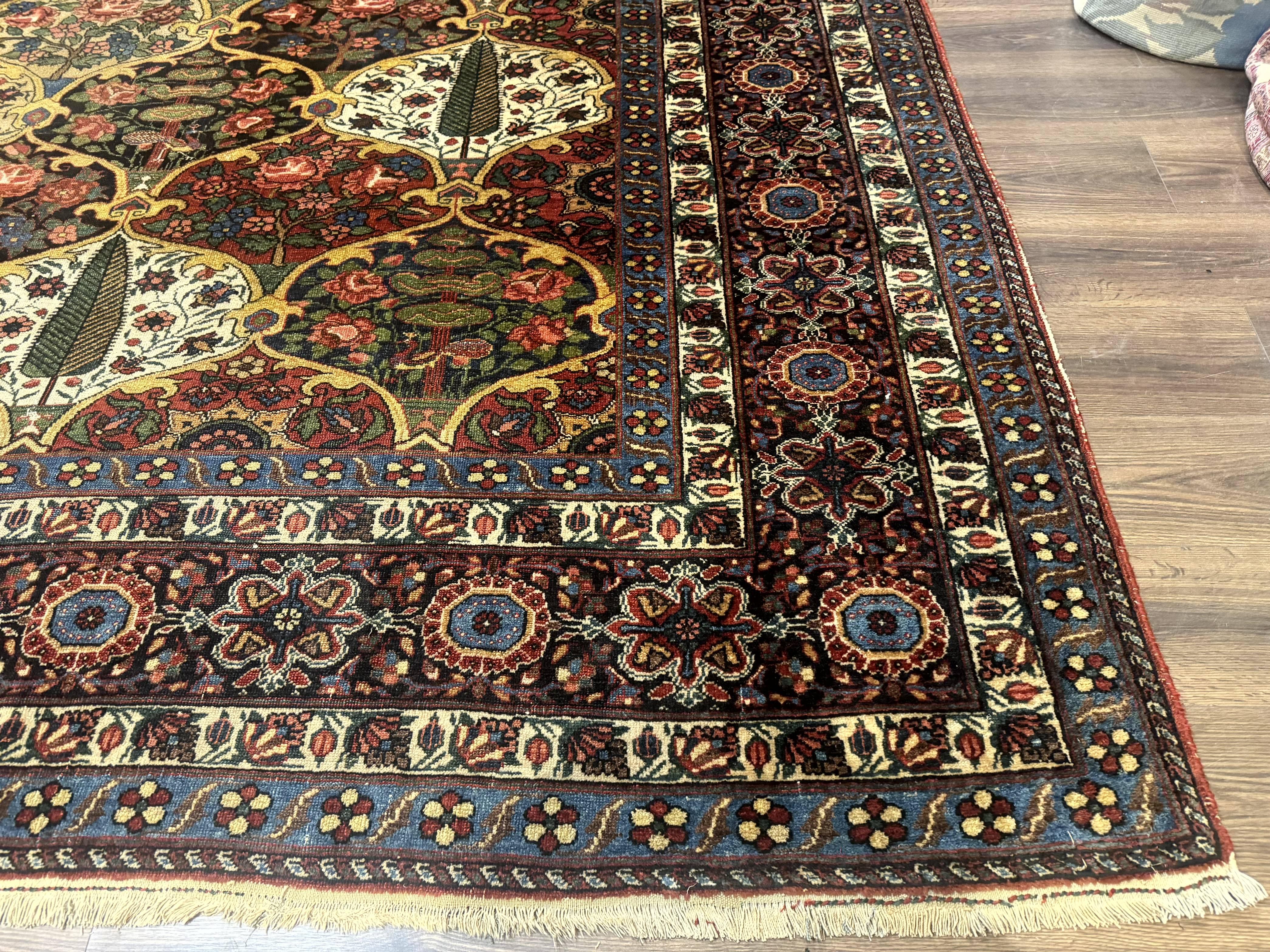 Antique Persian Bakhtiari Rug 12x19, Palace Size Wool Handmade Persian Carpet, Oversized Rug, Panel Design, Peacocks, Multicolor, Rare - Jewel Rugs