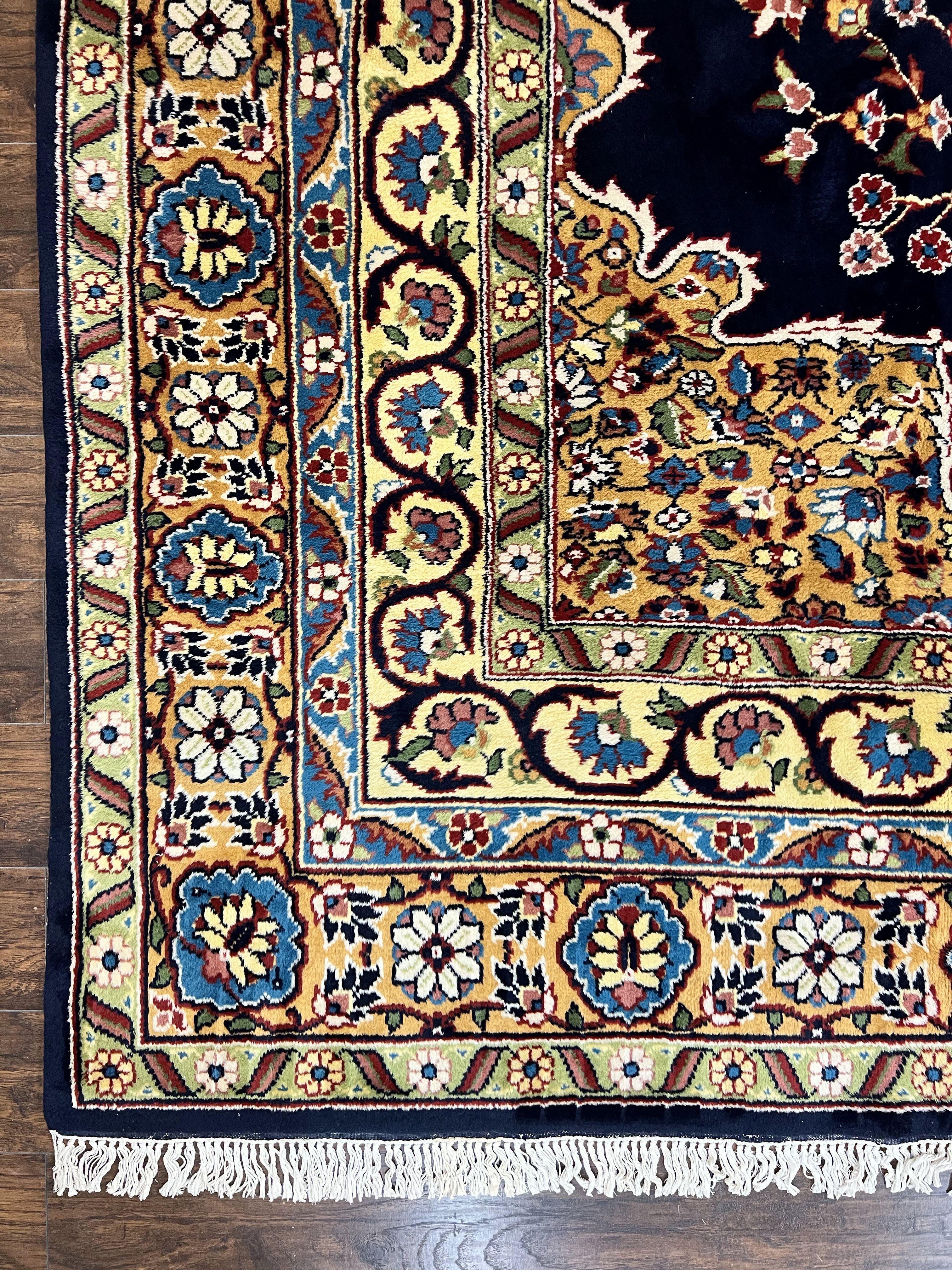 Indo Persian Rug 12x15, Mahal Sarouk Rug 12 x 15, Wool Hand Knotted Vintage Carpet, Navy Blue, Oversized Rug, Center Medallion - Jewel Rugs