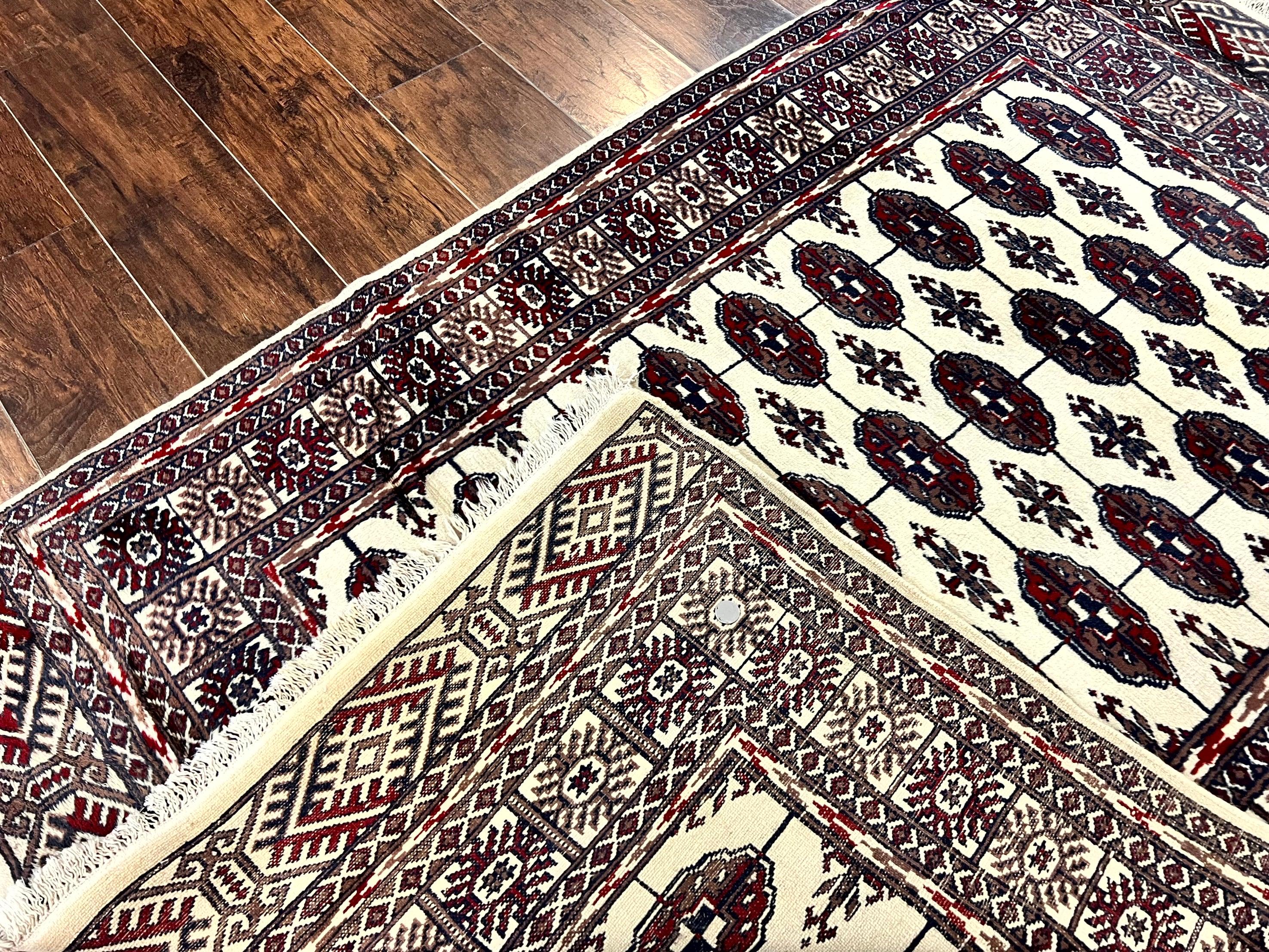 Pakistani Bokhara Rug 4x6, Turkoman Carpet, Vintage Handmade Wool Rug, Ivory - Jewel Rugs