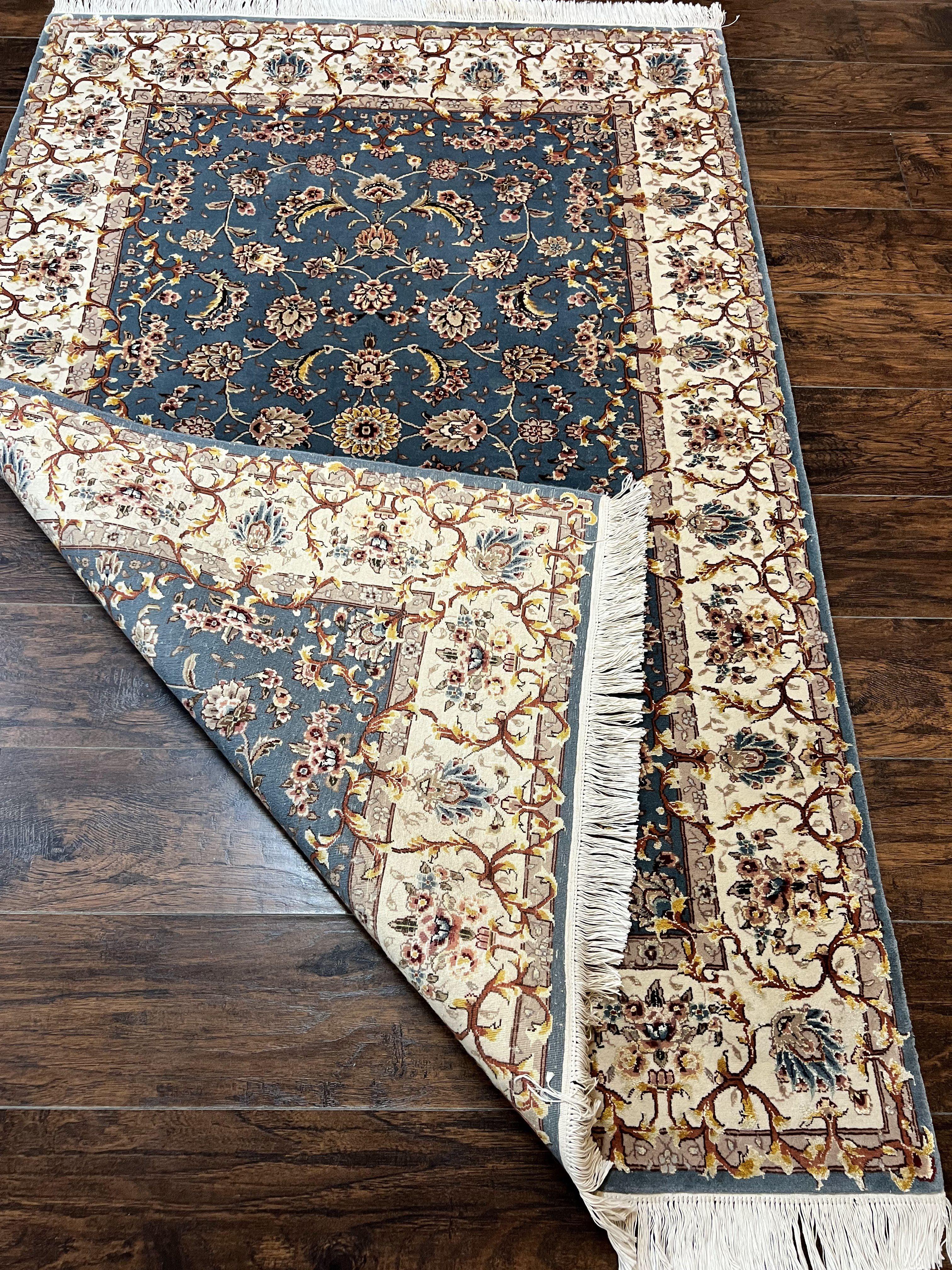 Sino Persian Rug 4x6, Very Fine Oriental Carpet, Handmade Rug 4 x 6, Floral Allover Vintage Traditional Wool & Silk Highlights, 200 KPSI - Jewel Rugs