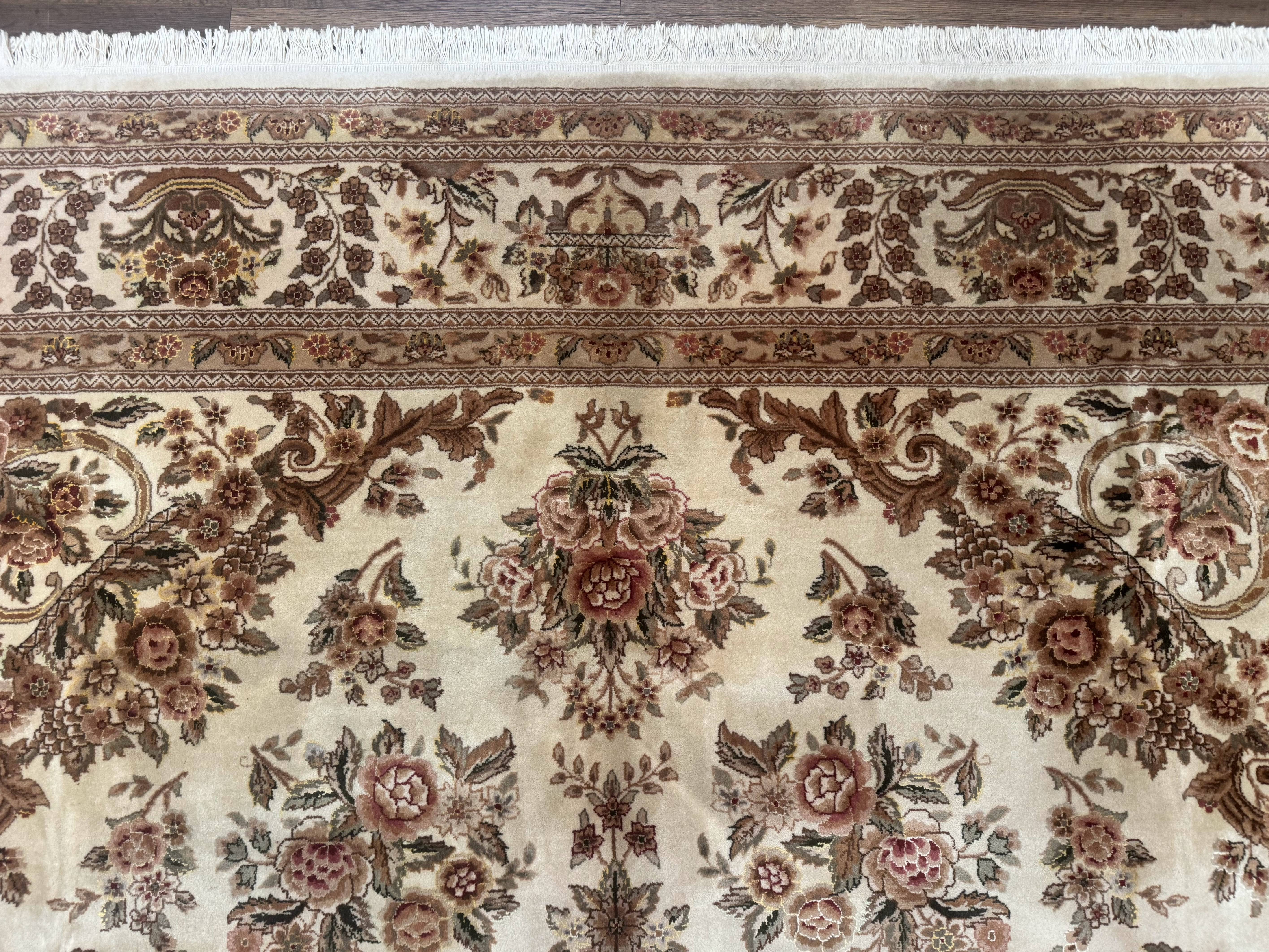 Sino Persian Rug 8x10, Floral, Elegant, Fine 225 KPSI, Beige, Wool & Silk - Jewel Rugs