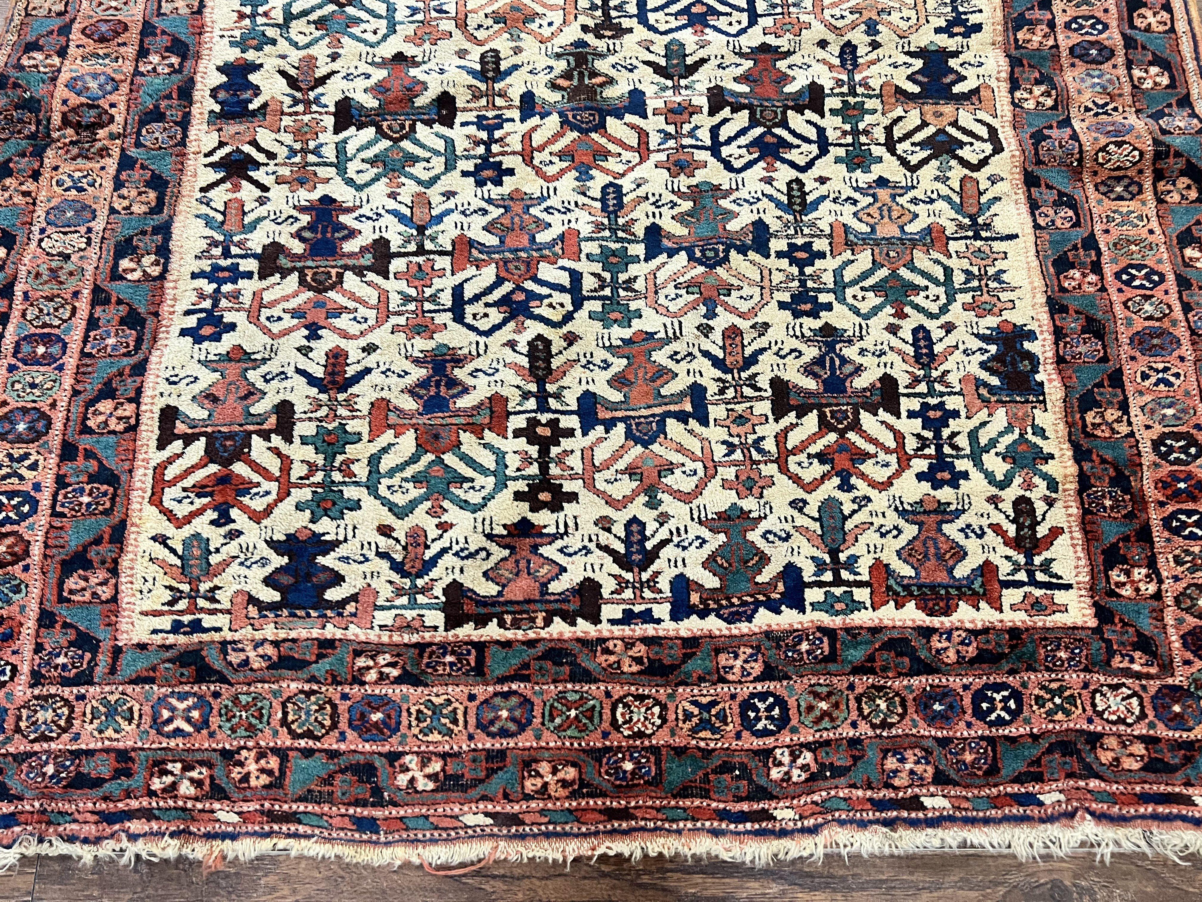 Persian Afshar Rug 5x6, Allover Repeated Motif, Wool Tribal Carpet, Handmade Semi Antique Rug - Jewel Rugs