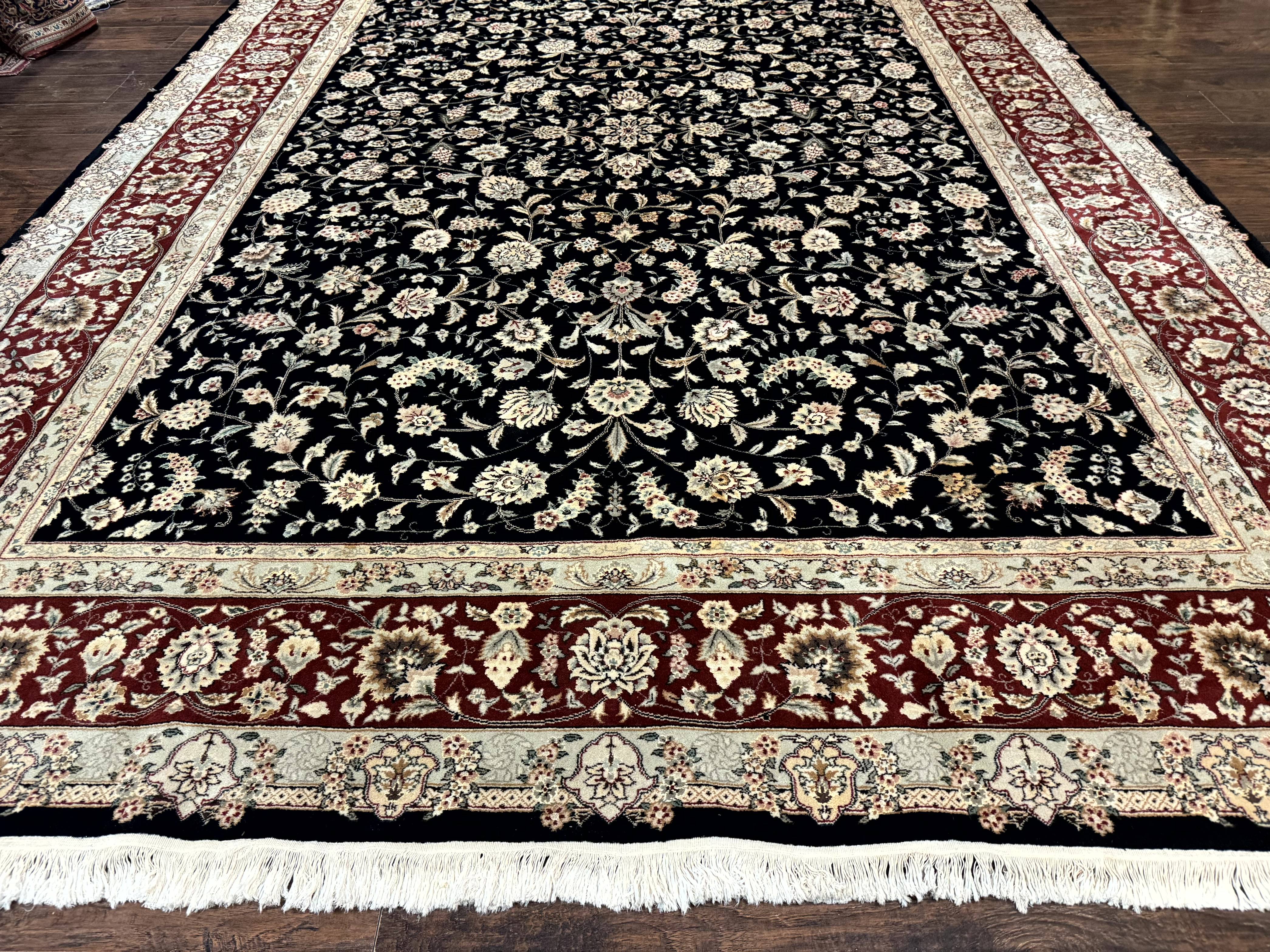 Sino Persian Rug 9x12, Fine Elegant Oriental Carpet 200 KPSI, Black and Dark Red, Allover Floral - Jewel Rugs