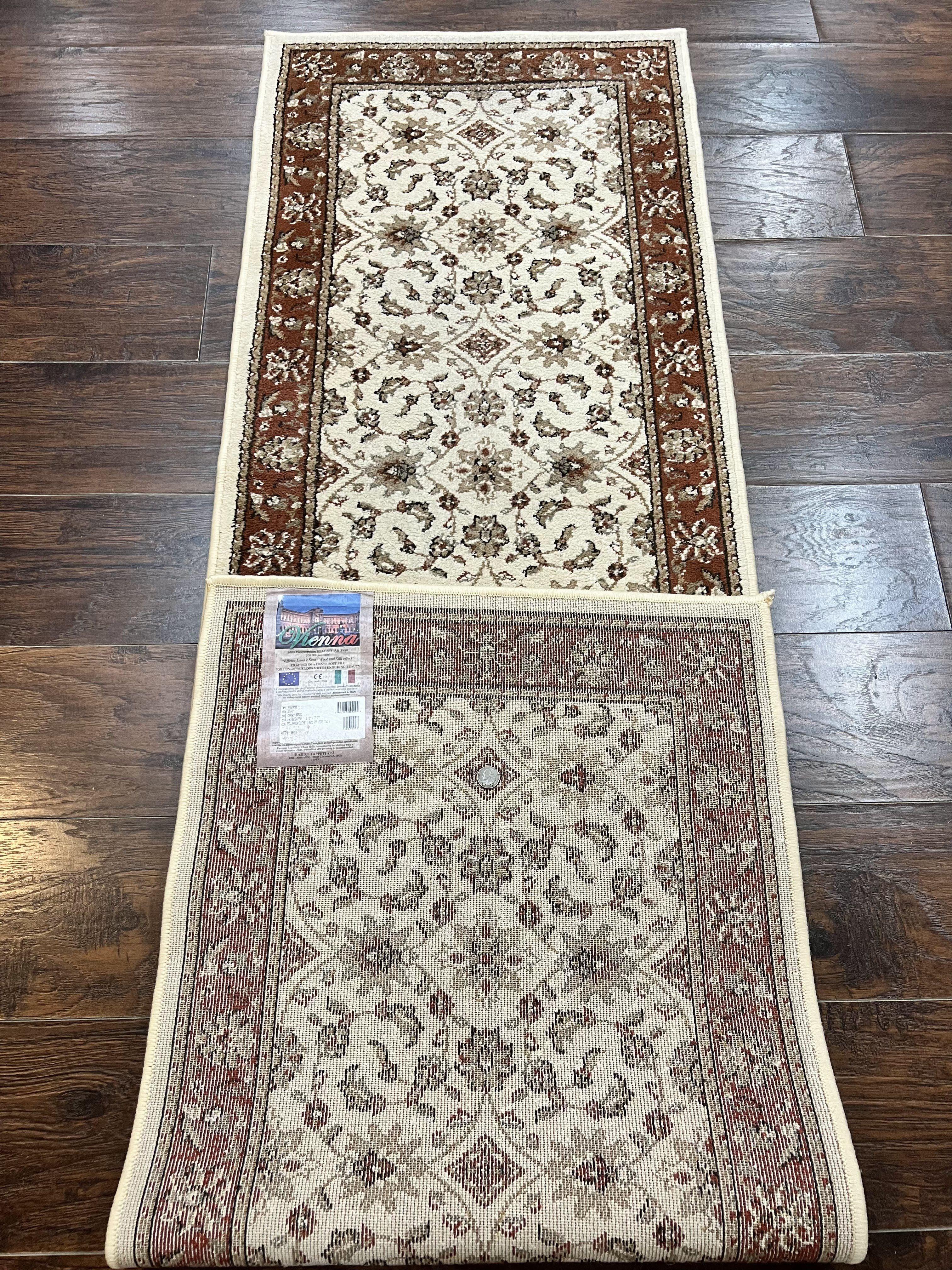 Runner Rug 2 x 7.6, Skinny Runner, Oriental Rug for Hallway, Ivory & Rust Red, Floral Allover - Jewel Rugs