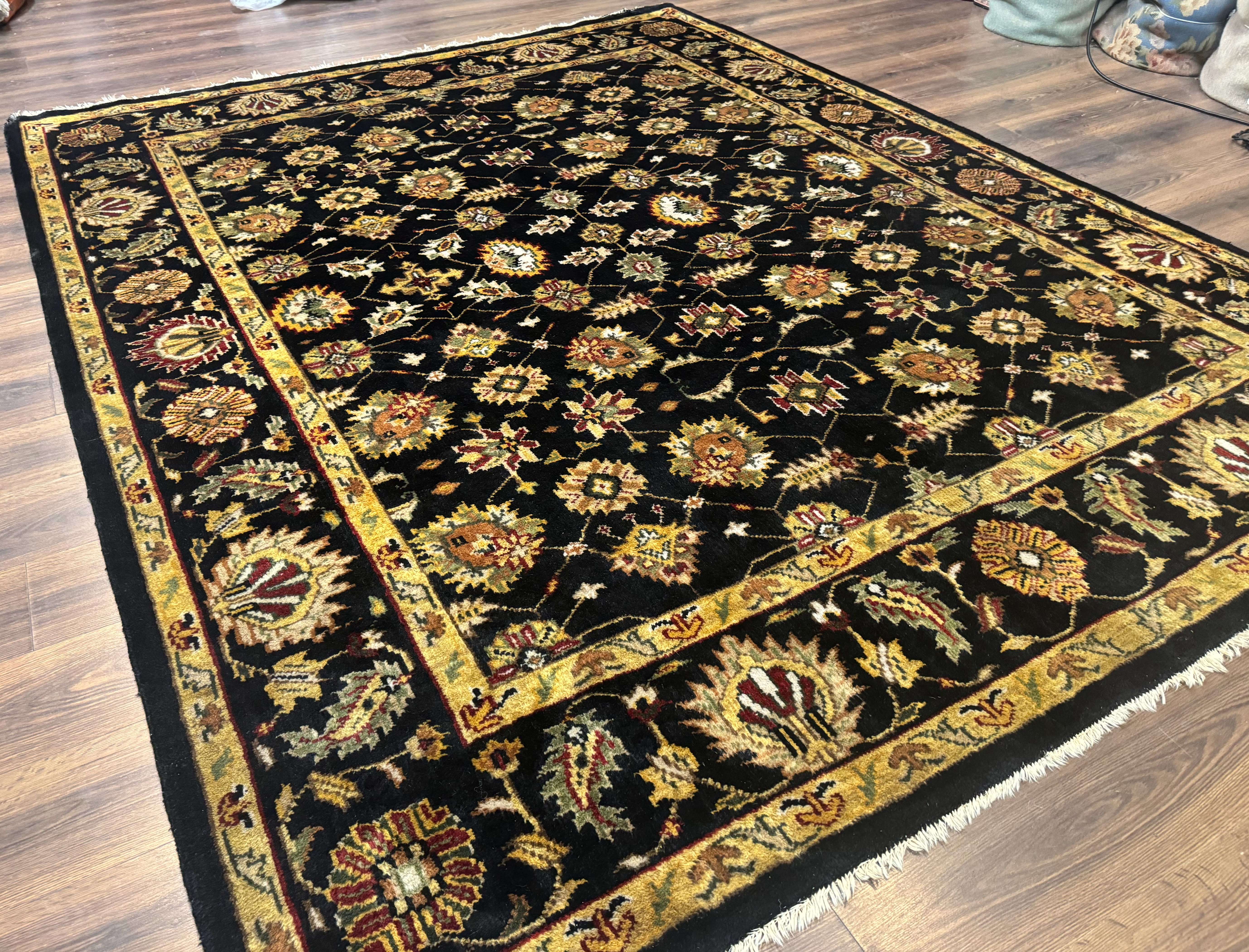 Indo Persian Mahal Rug 8x10, Black and Gold, Wool Hand Knotted Oriental Carpet - Jewel Rugs
