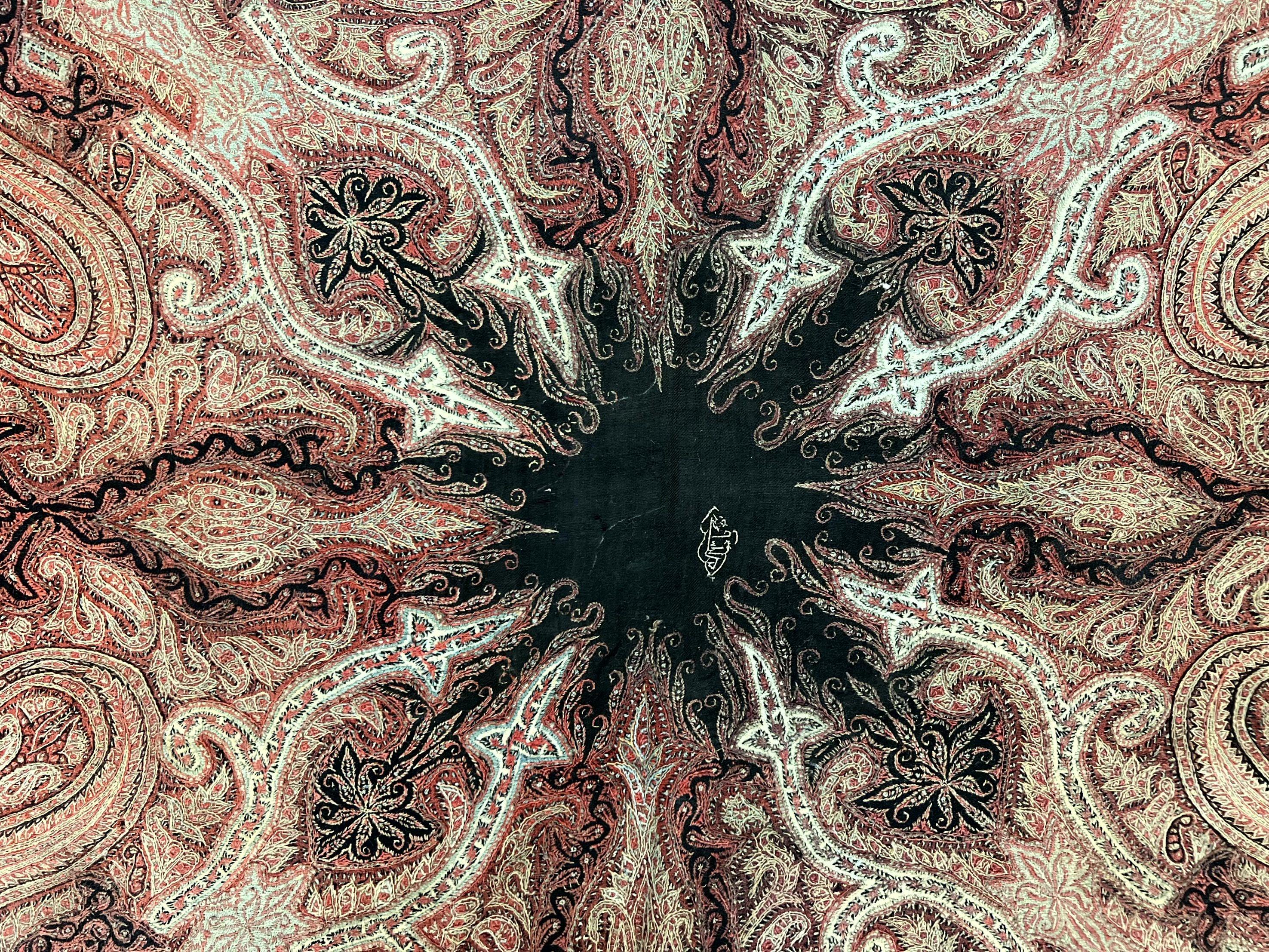 Antique Indian Kashmiri Shawl, Needlework, Signed By Masterweaver, Handmade, Rare - Jewel Rugs