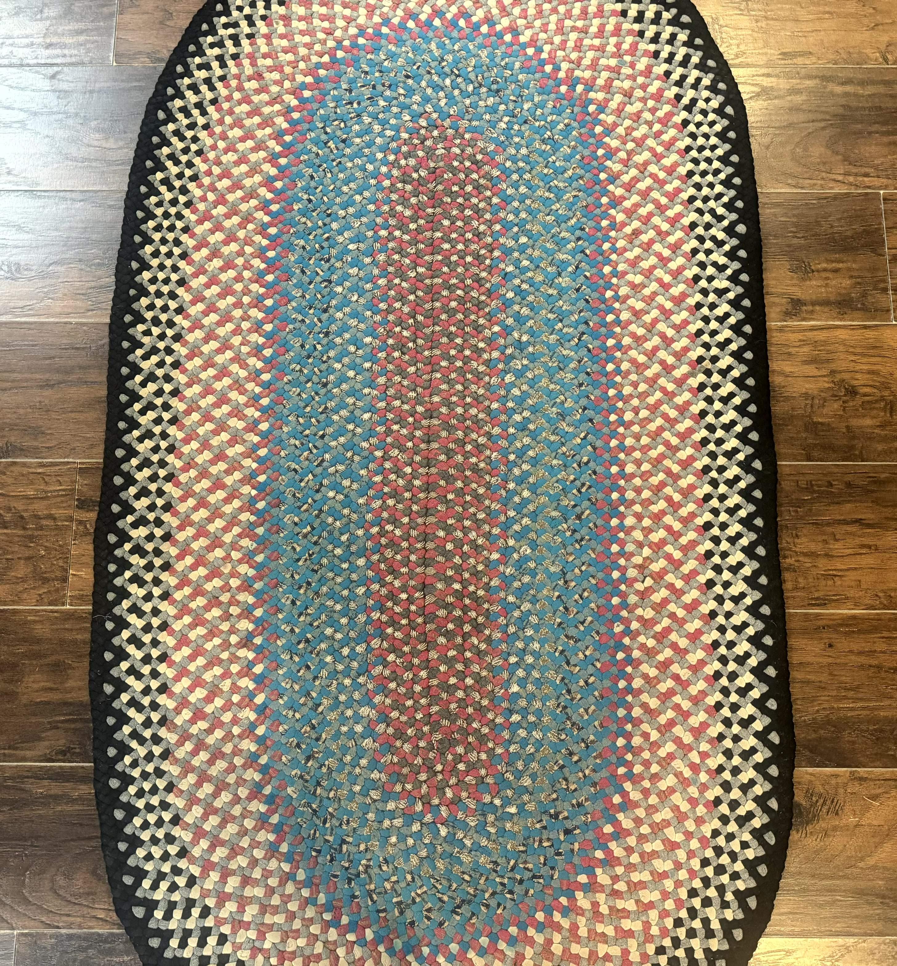 American Braided Rug 3 x 5.6, Oval Braided Rug, Multicolor, Blue - Jewel Rugs