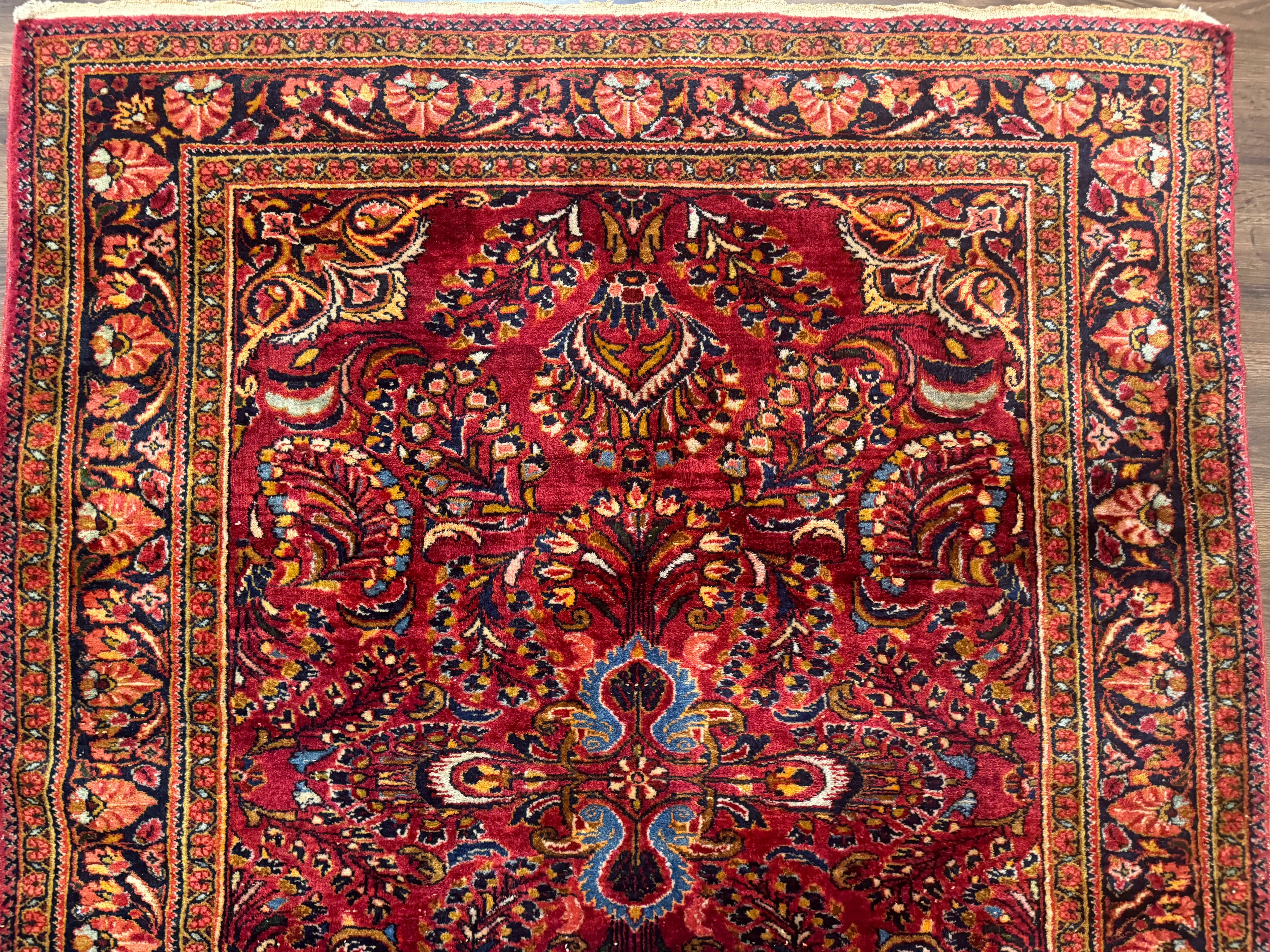 Persian Lilihan Rug 5x6, Red, Floral, Antique Persian Carpet - Jewel Rugs