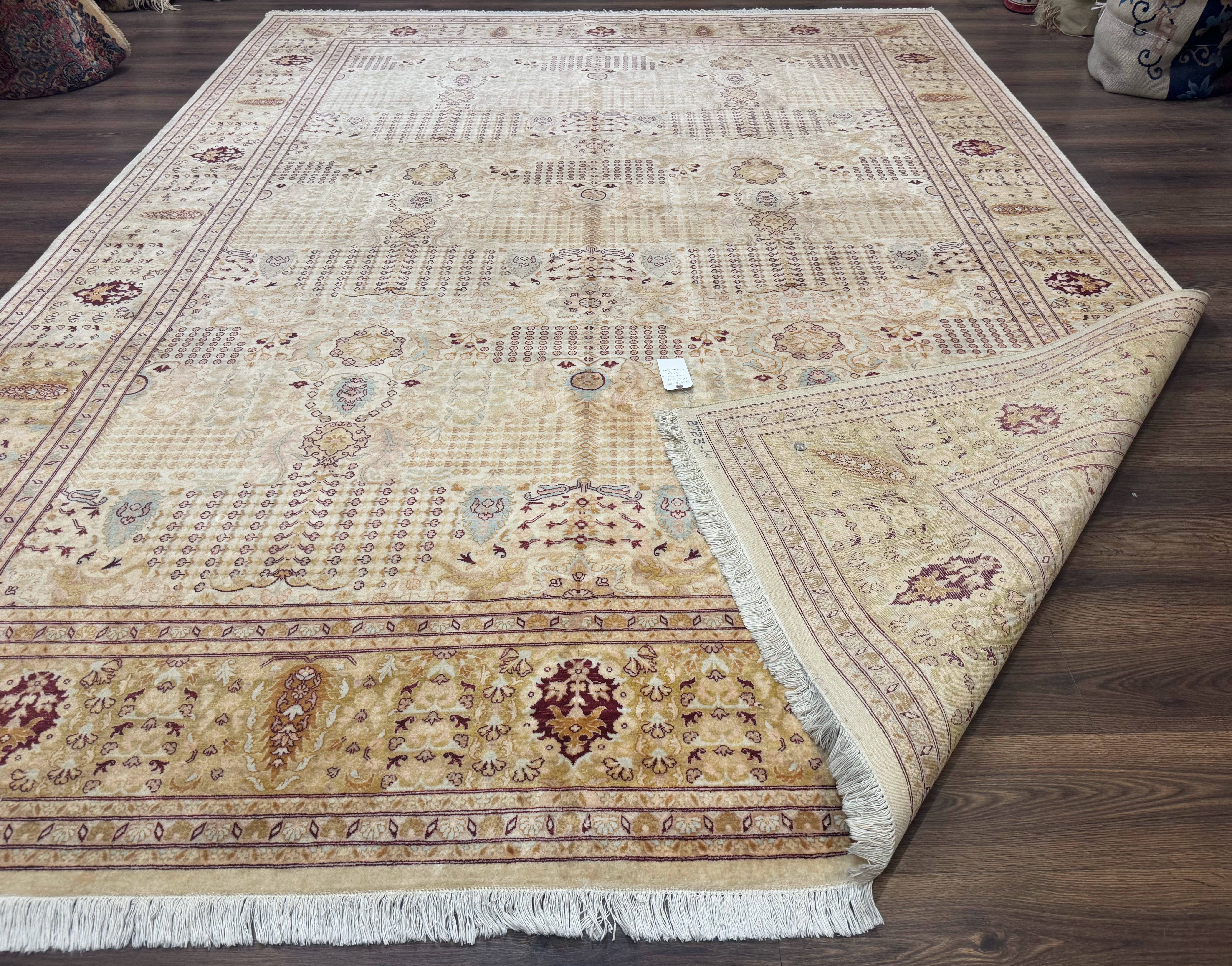 Pakistani Carpet 9x12, Finely Hand Knotted 270 KPSI, Cream, Allover Pattern - Jewel Rugs