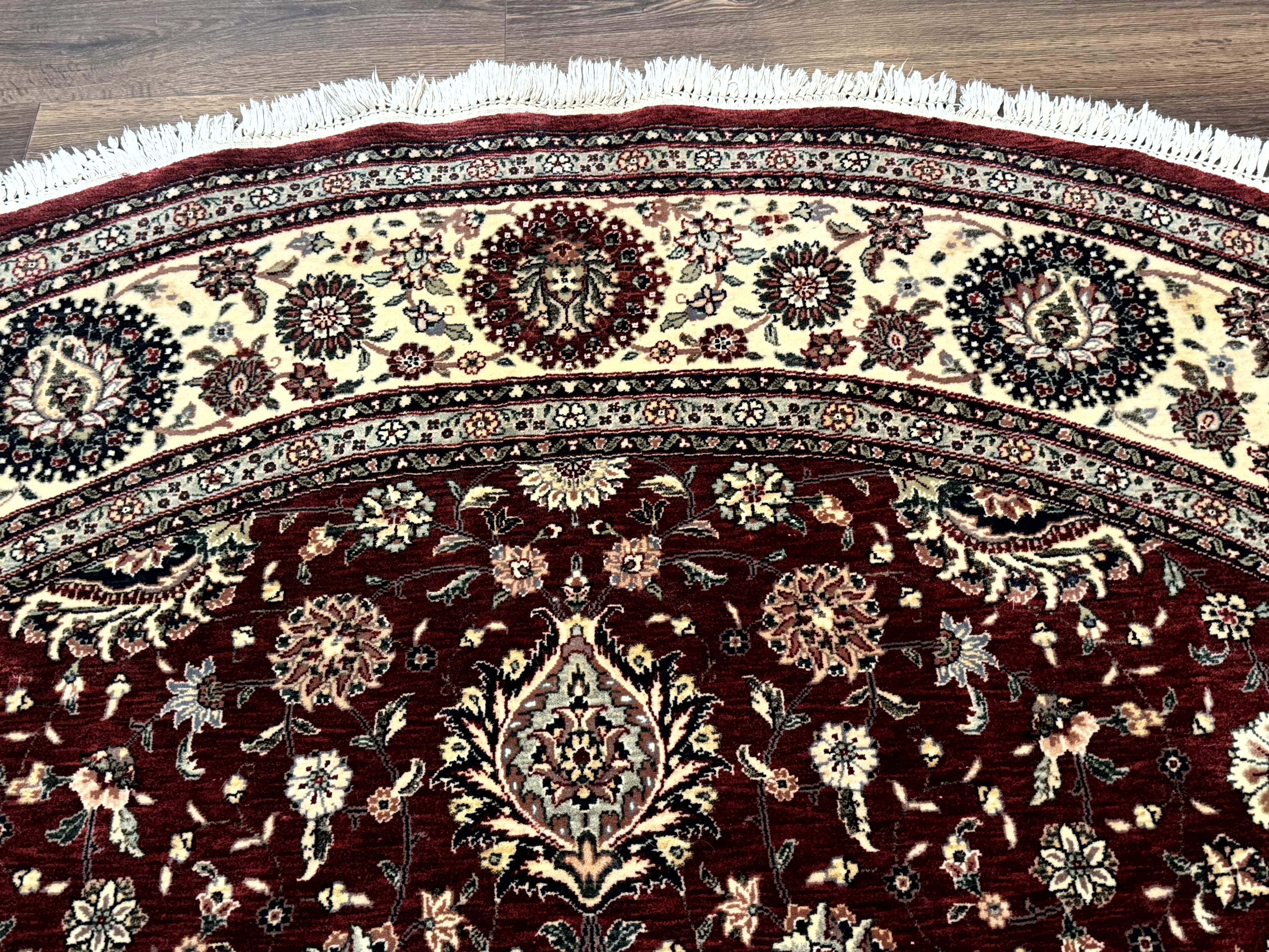 Round Sino Persian Rug 9x9, Burgundy and Cream, Floral, Wool and Silk, 9ft Round Carpet - Jewel Rugs