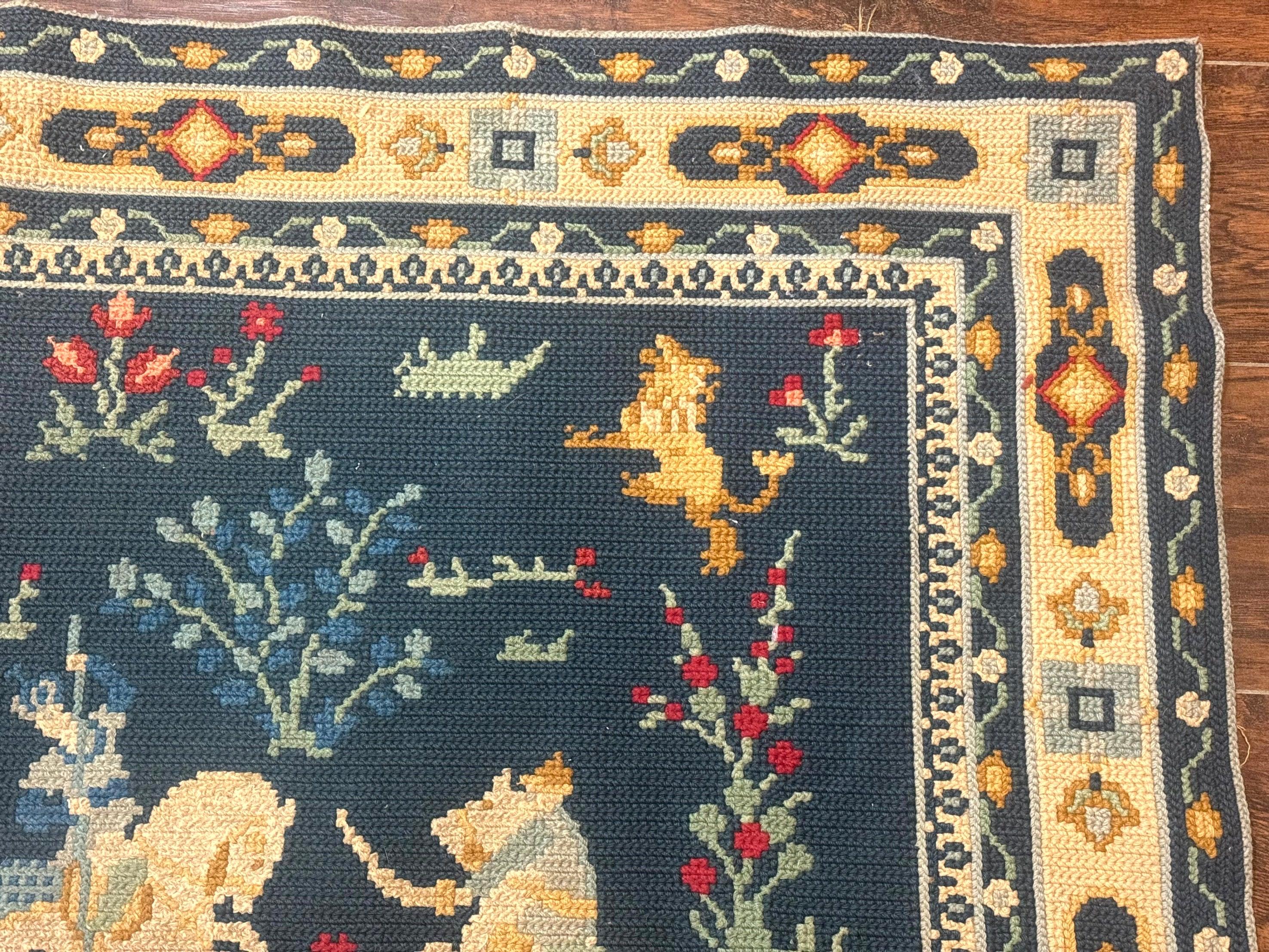 Antique Portuguese Wall Hanging Tapestry Rug, Hunting Design, Horsemen, Handmade, Flatweave - Jewel Rugs