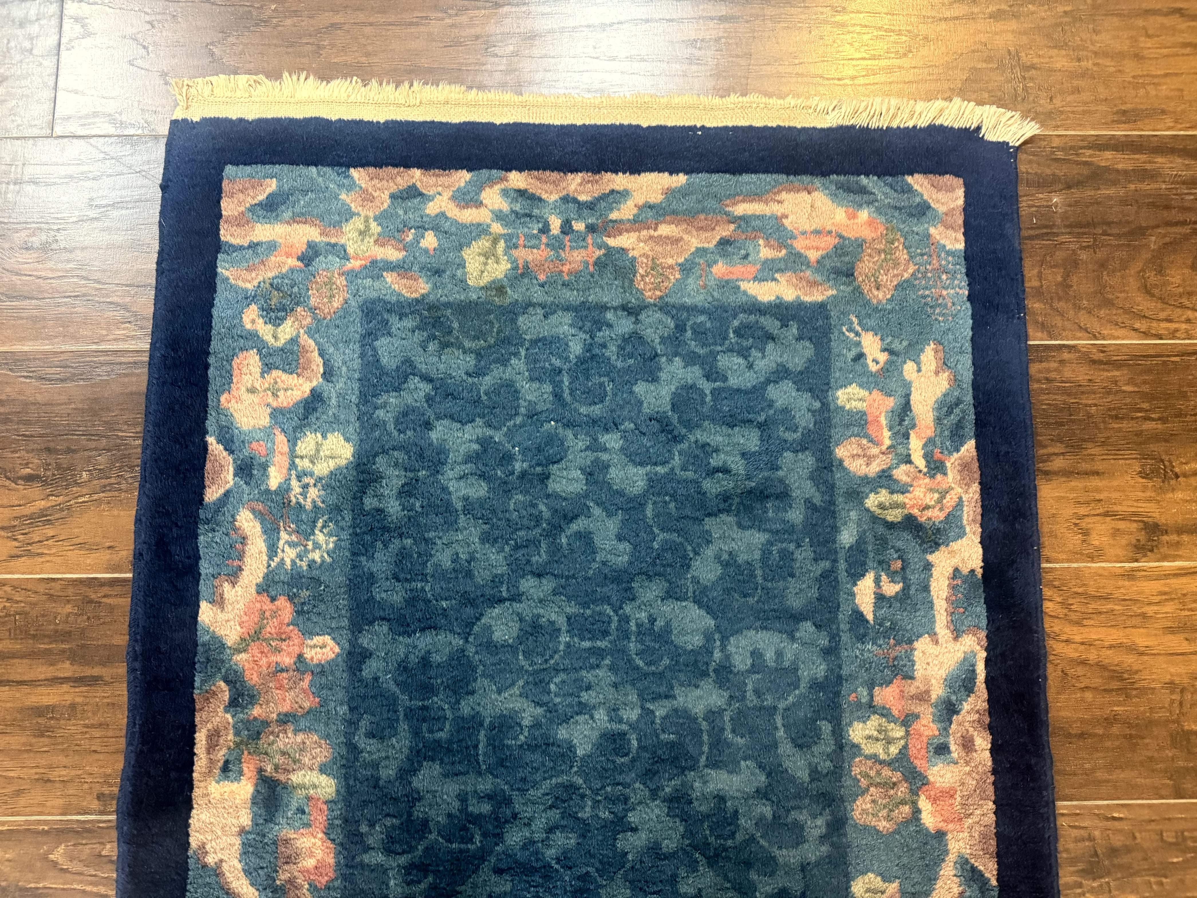 Blue Chinese Rug 2.6 x 4, Fete Rug, Peking Rug, Chinese Wool Rug, Art Deco Carpet - Jewel Rugs