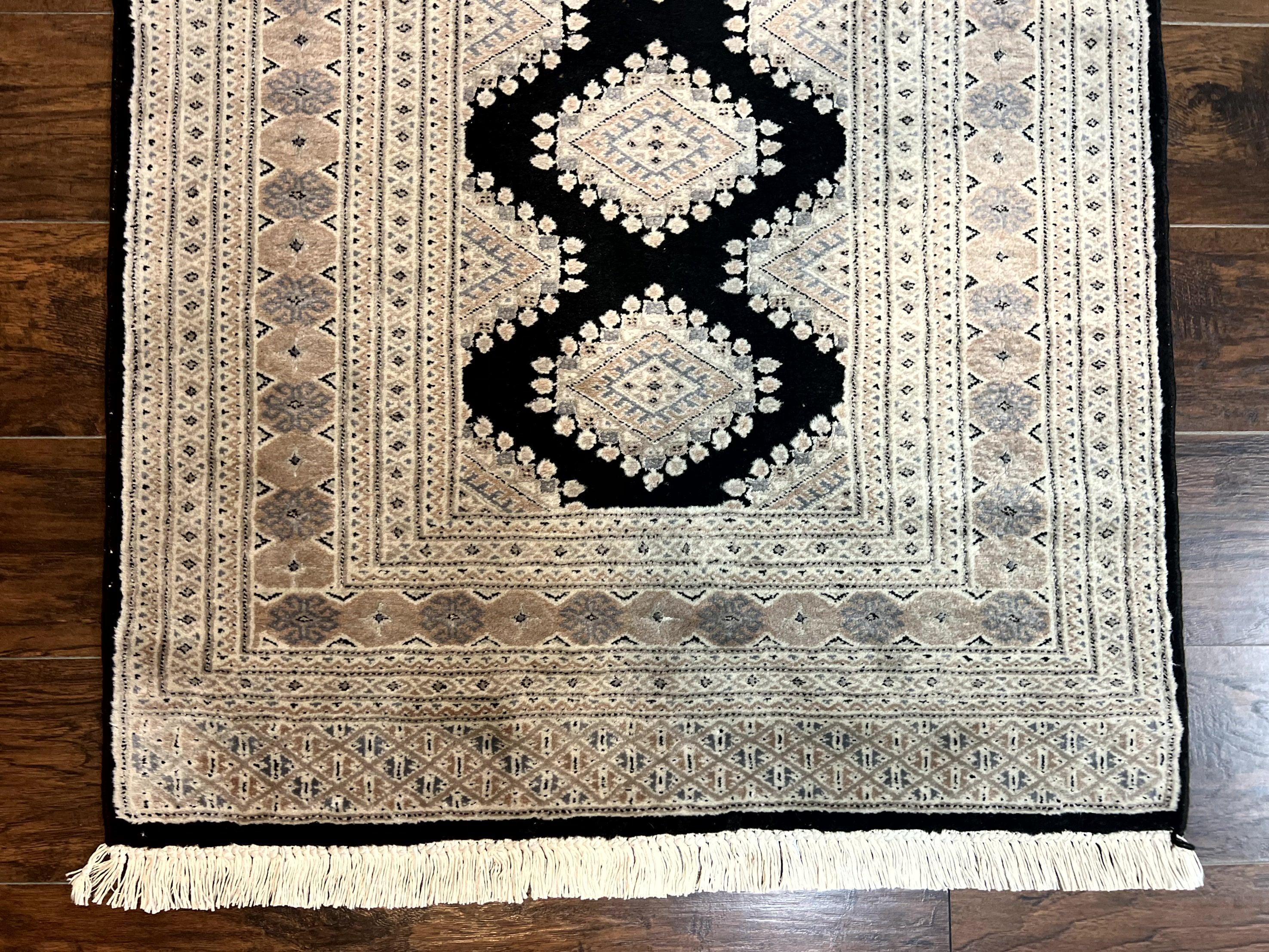 Pakistani Bokhara Rug 3x5, Vintage Turkoman Carpet, Black Gray, Handmade Wool Rug, Tribal - Jewel Rugs