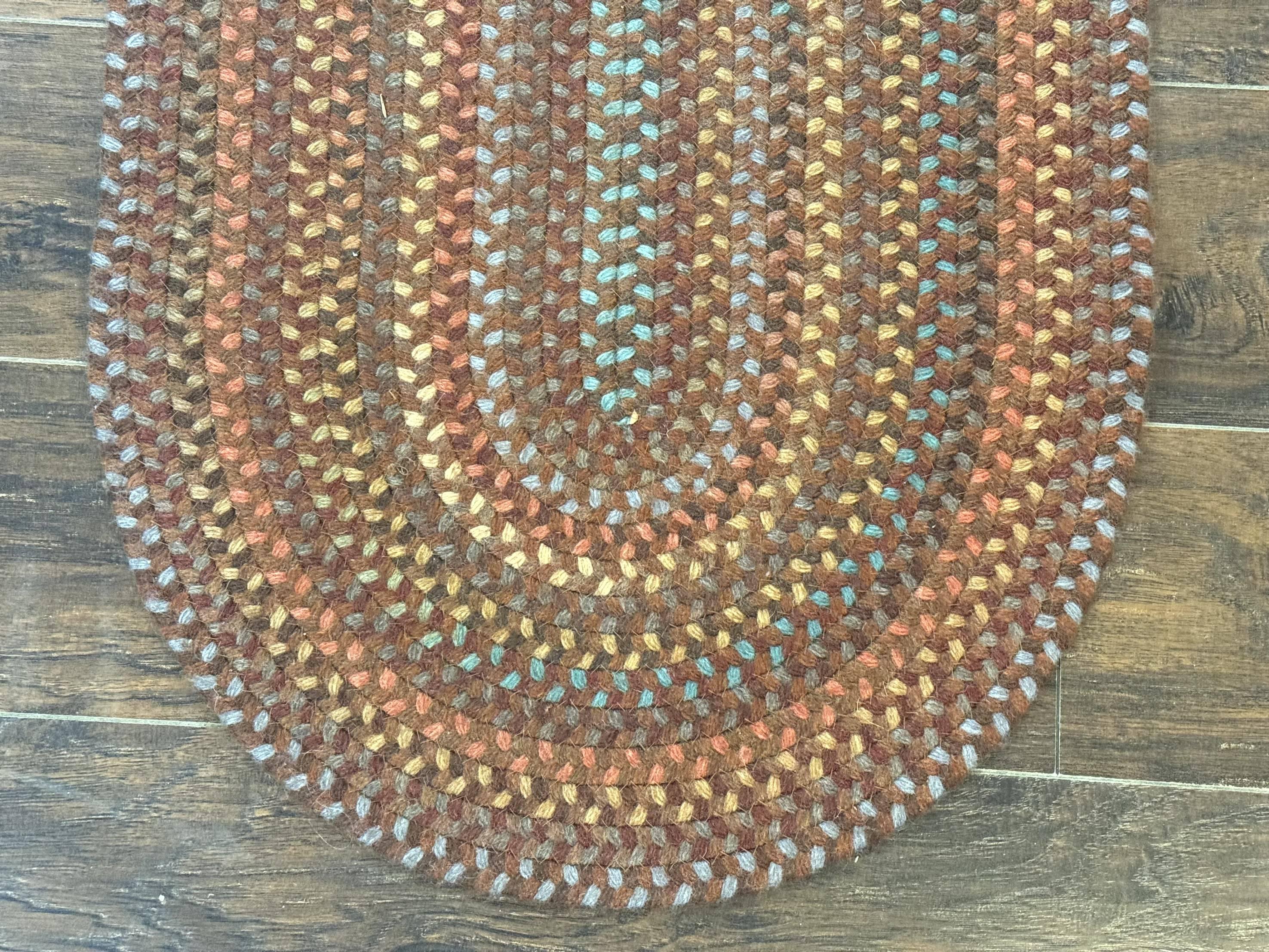American Braided Runner Rug 2 x 9, Multicolor Vintage Hand Braided Runner 2x9 ft, Oval Braided Runner, Rare Size - Jewel Rugs
