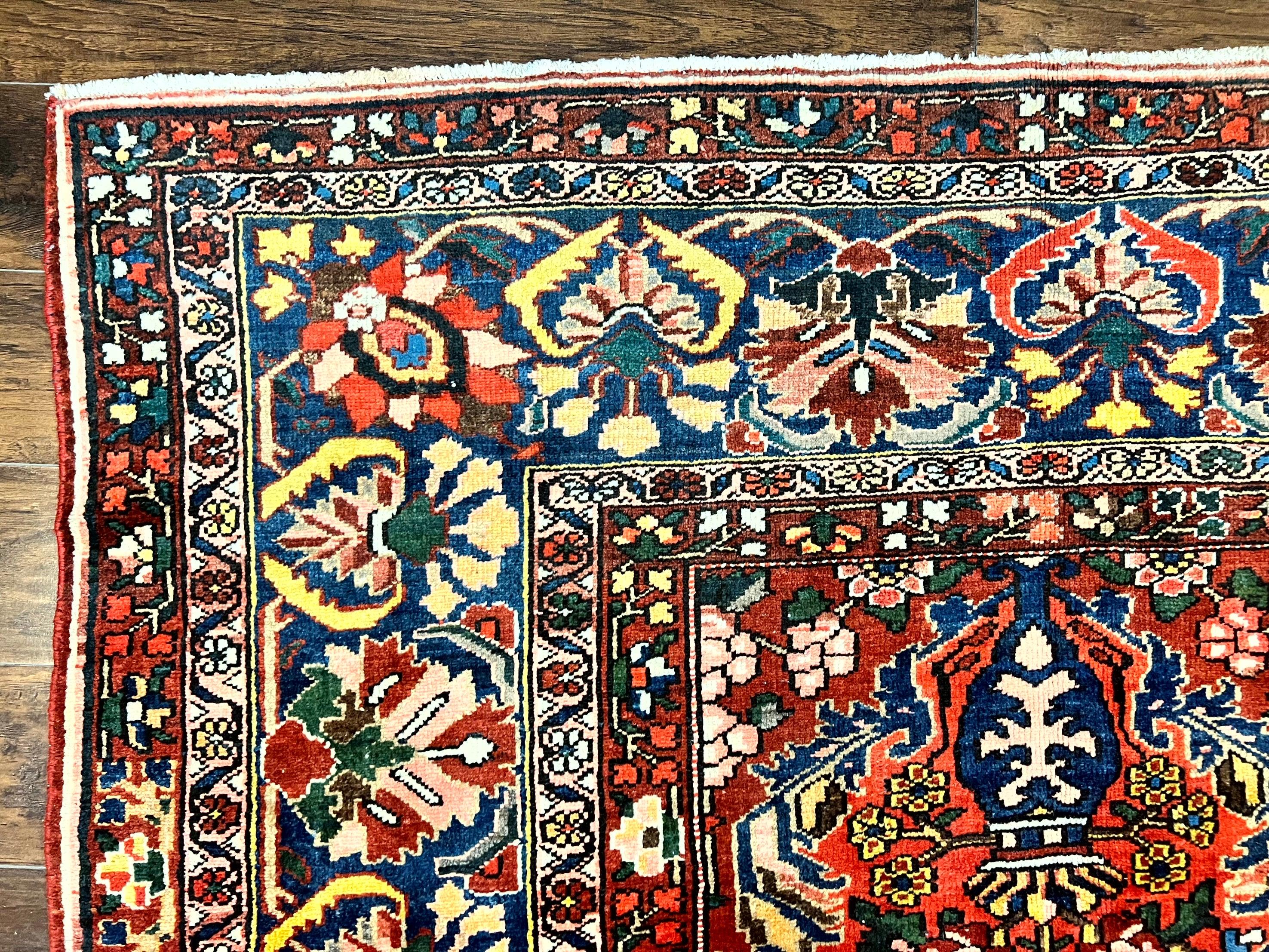 Large Persian Bakhtiari Rug 10x14, Rare Perisan Tribal Rug, Red Blue Ivory Multicolor, Hand Knotted, Semi Antique Carpet - Jewel Rugs