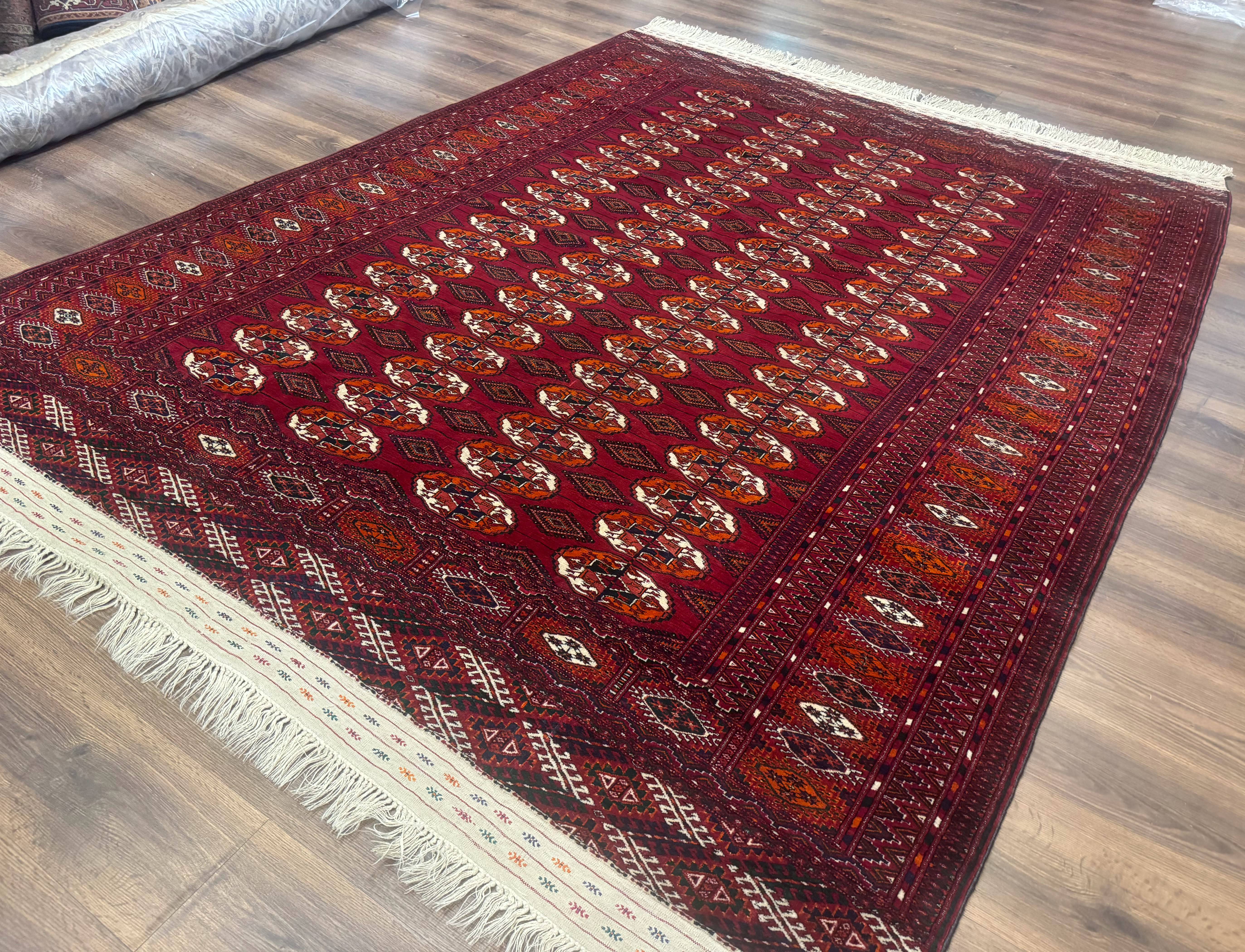 Persian Turkoman Rug 7x9, Red Tribal Carpet - Jewel Rugs