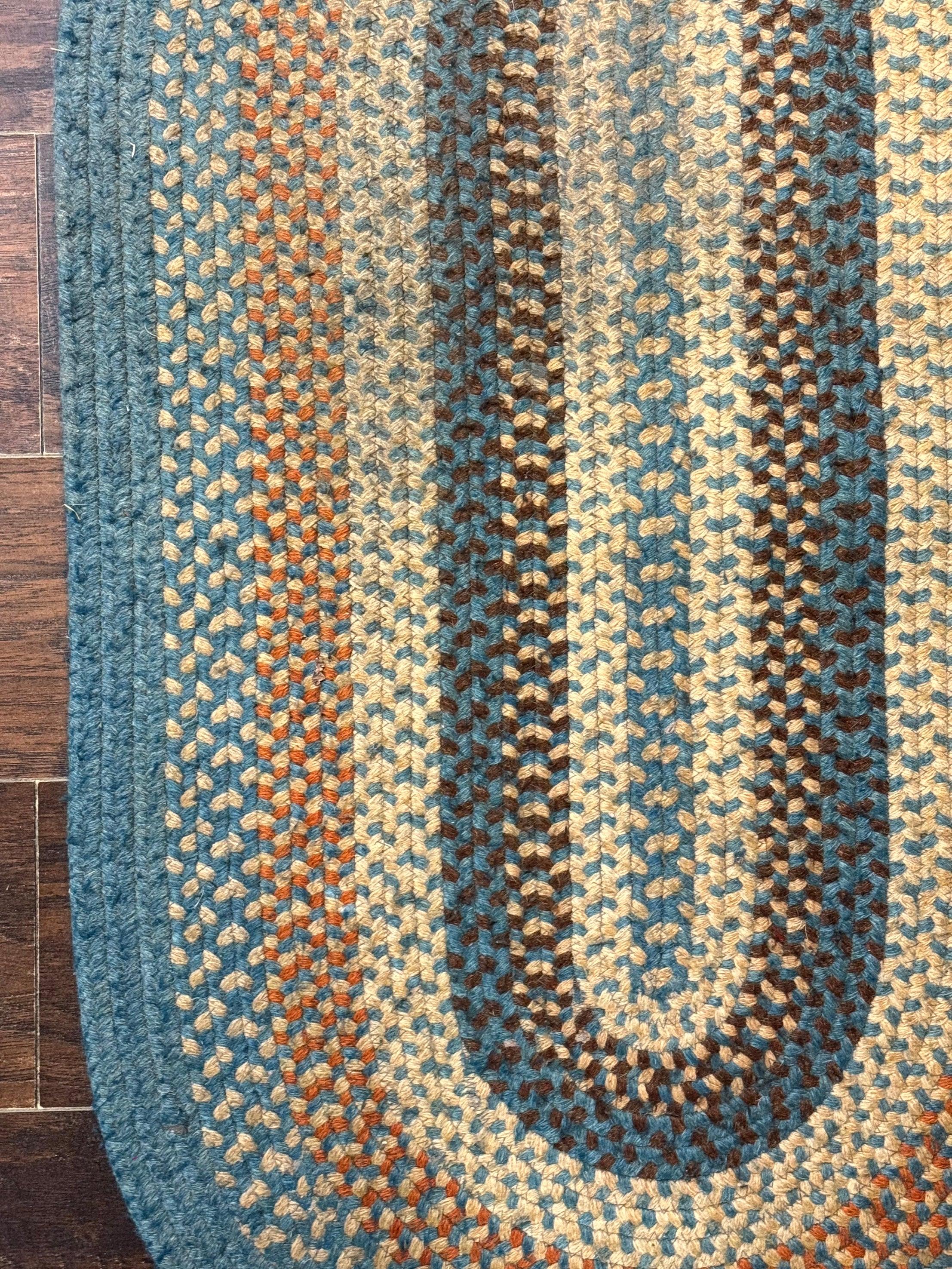 Small Oval Braided Rug 2x4, Multicolor American Braided Carpet, Light Blue, Wool - Jewel Rugs