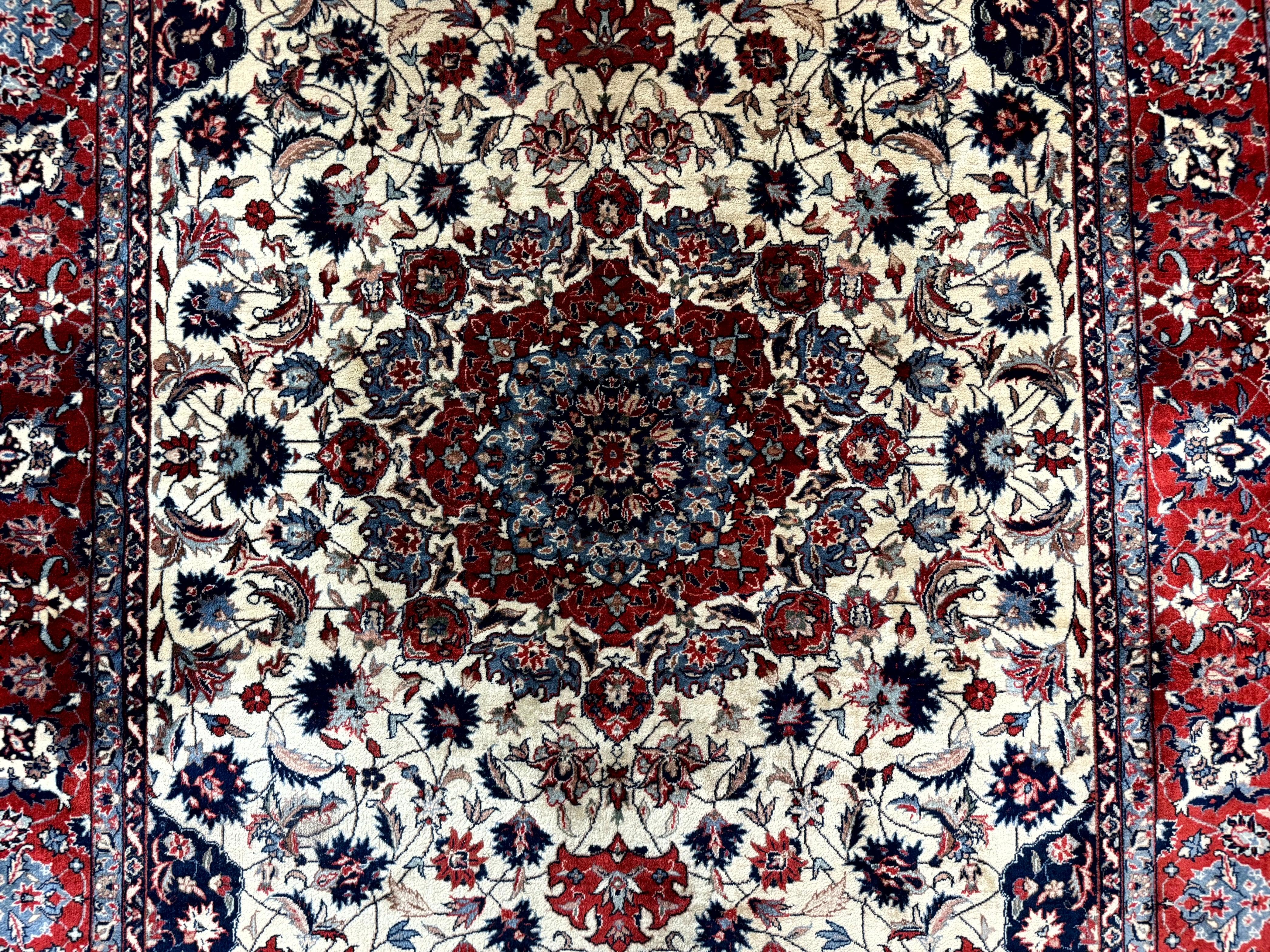 Sno Persian Rug 5x8, Signed by Master Weaver, Beige and Red, Very Fine 290 KPSI - Jewel Rugs