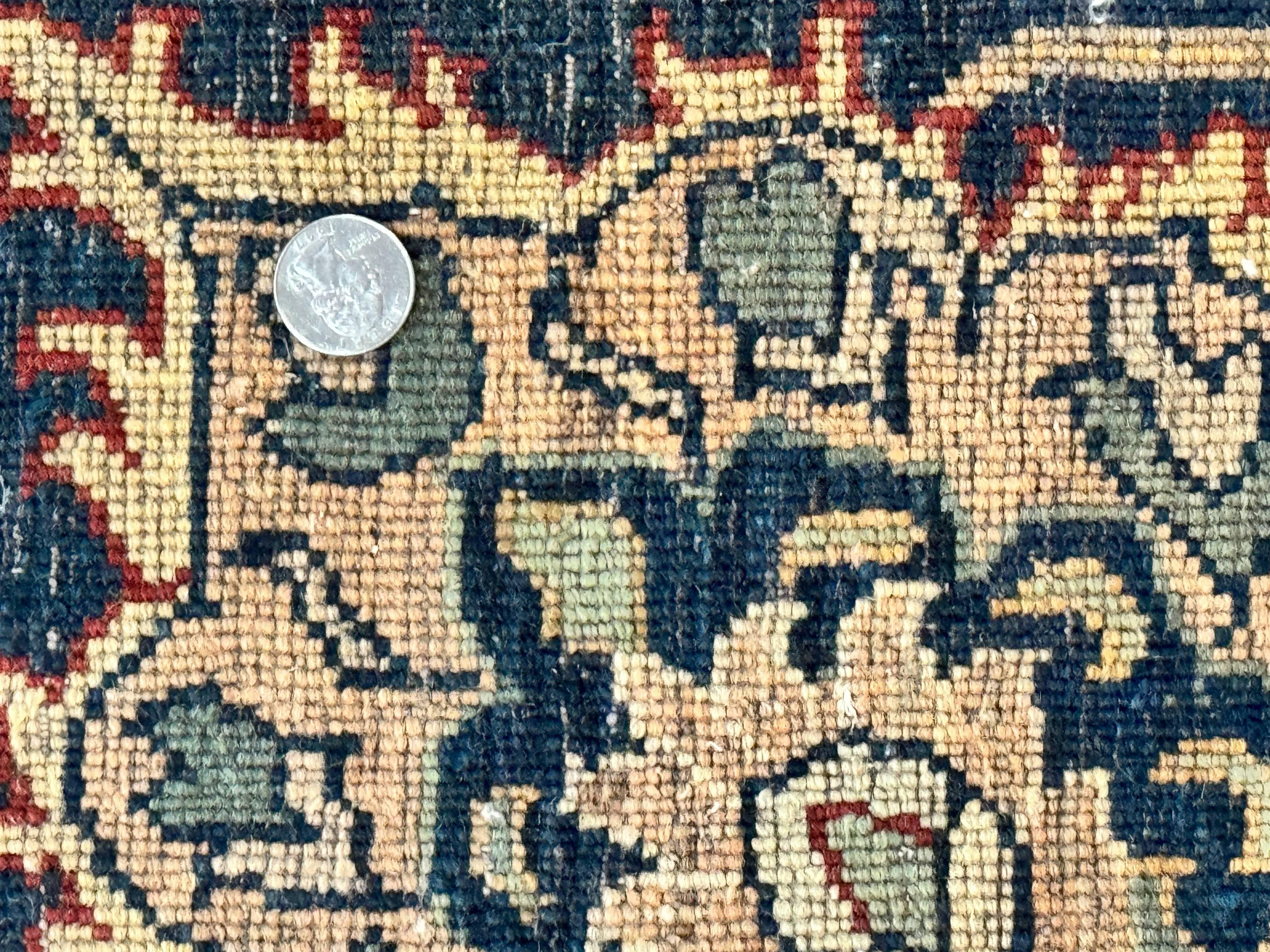 Indo Persian Rug 10x14, Indian Agra Carpet, Vintage Handmade Wool Large Traditional Rug, Dark Red Navy Blue Beige - Jewel Rugs