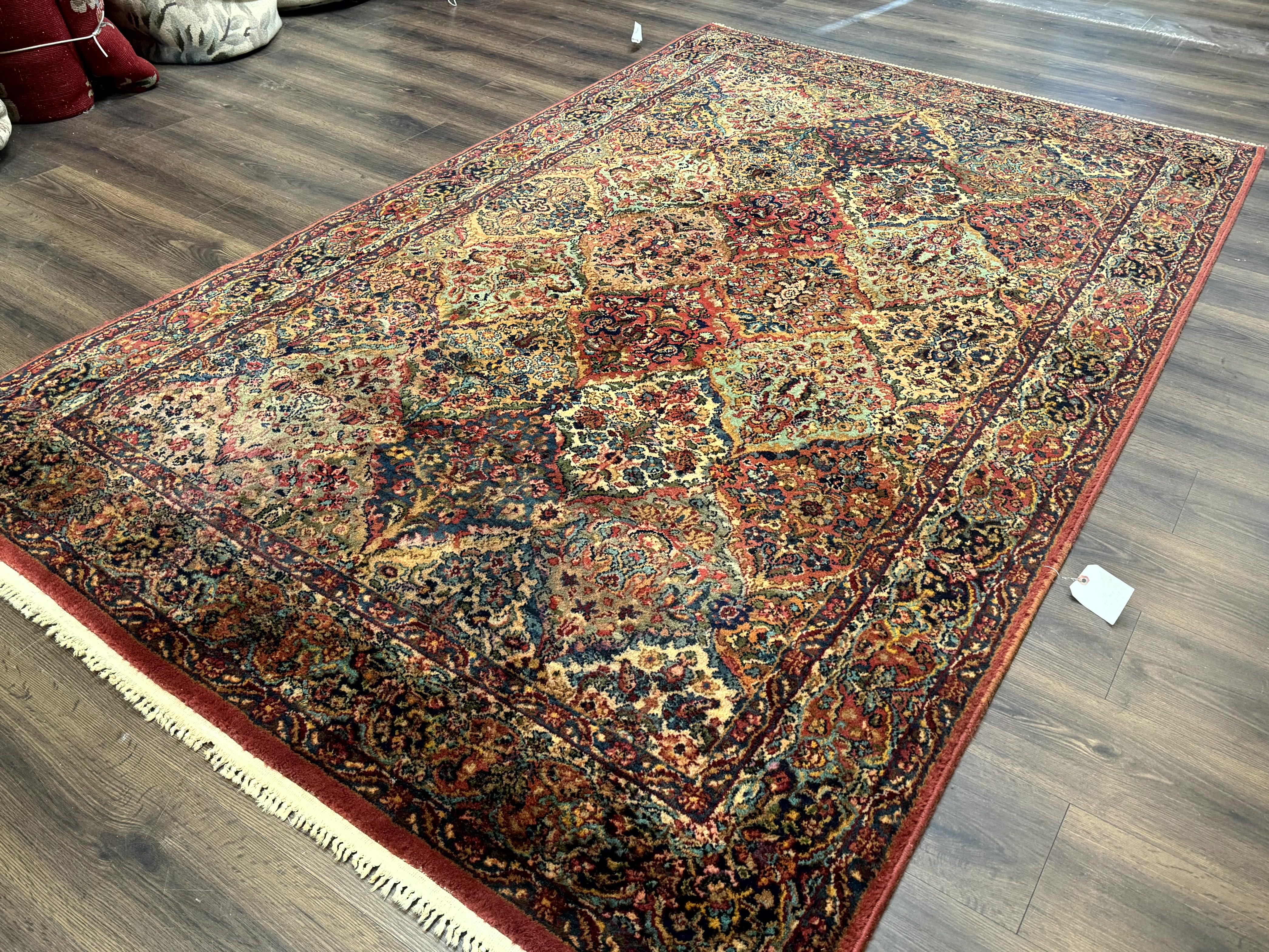 Karastan Rug 5.9 x 9, Multicolor Panel Kirman Rug #717, Wool Original Karastan Collection 700 Series - Jewel Rugs
