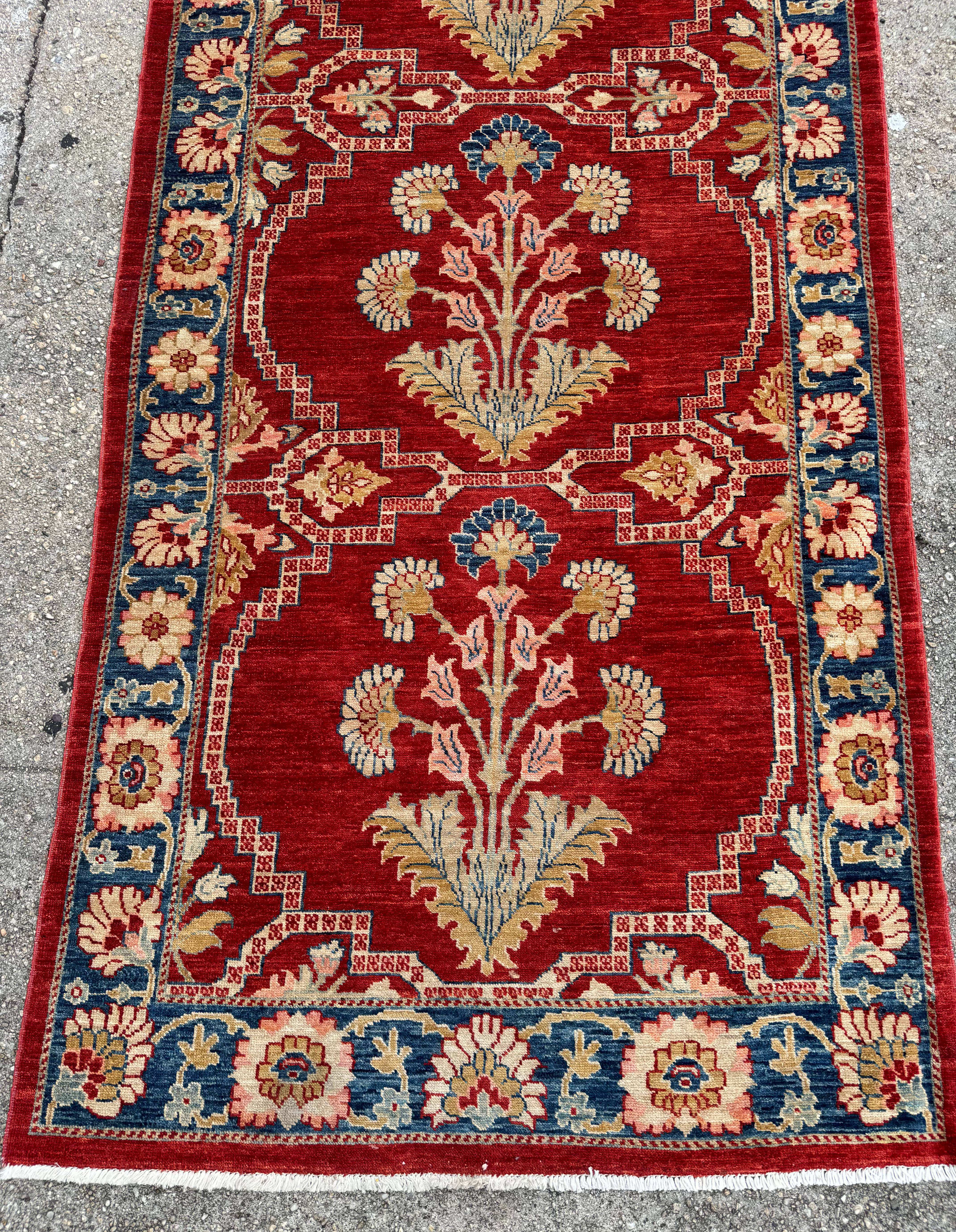 Rare Extra Long Runner Rug 3.7 x 39 ft, Handmade, Wool, Egyptian, Red, Floral, Custom Size - Jewel Rugs
