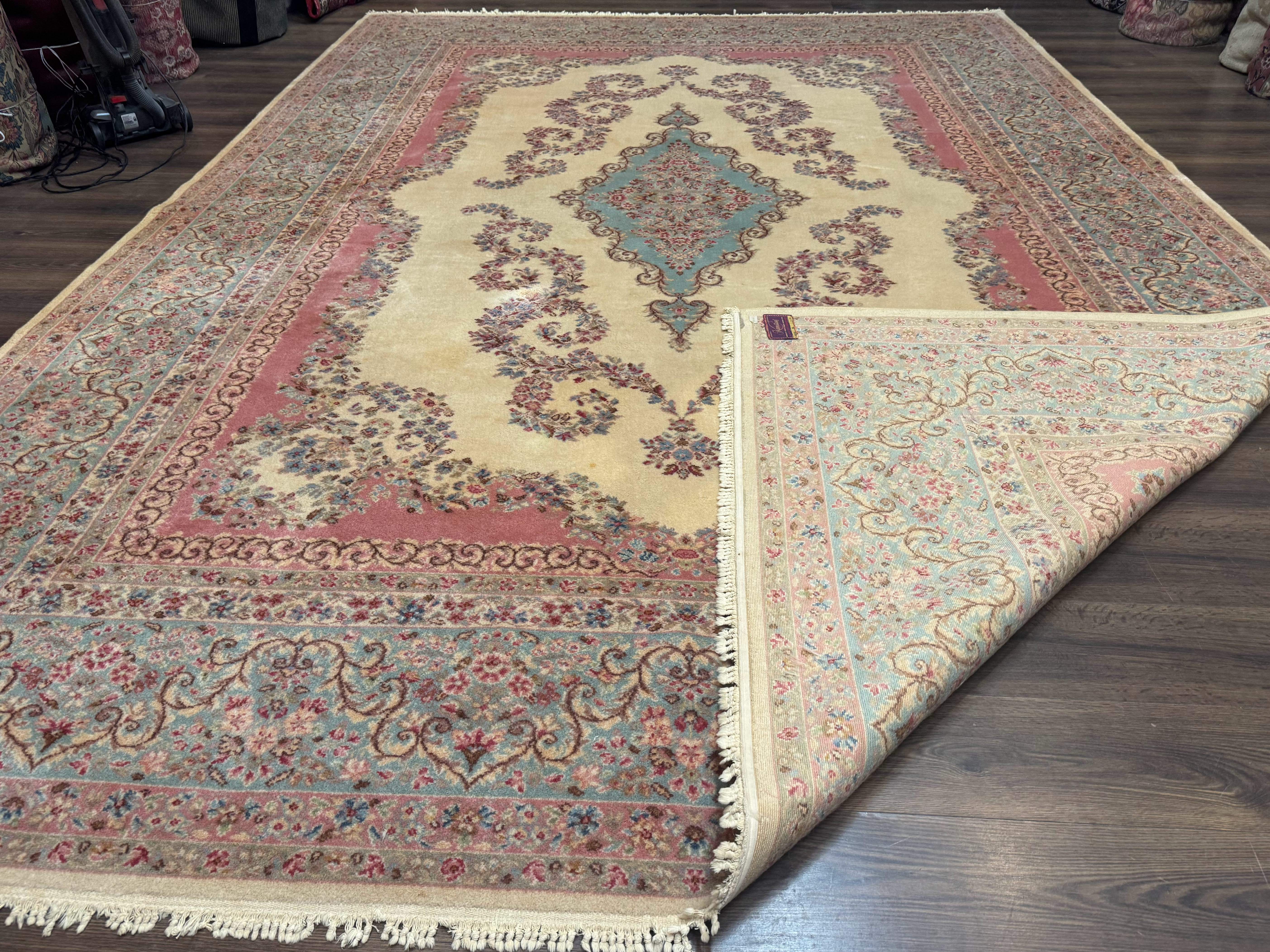 10x14 Karastan Kirman Rug #784 Pastel Ivory Kirman Medallion, Wool Antique Original 700 Series - Jewel Rugs