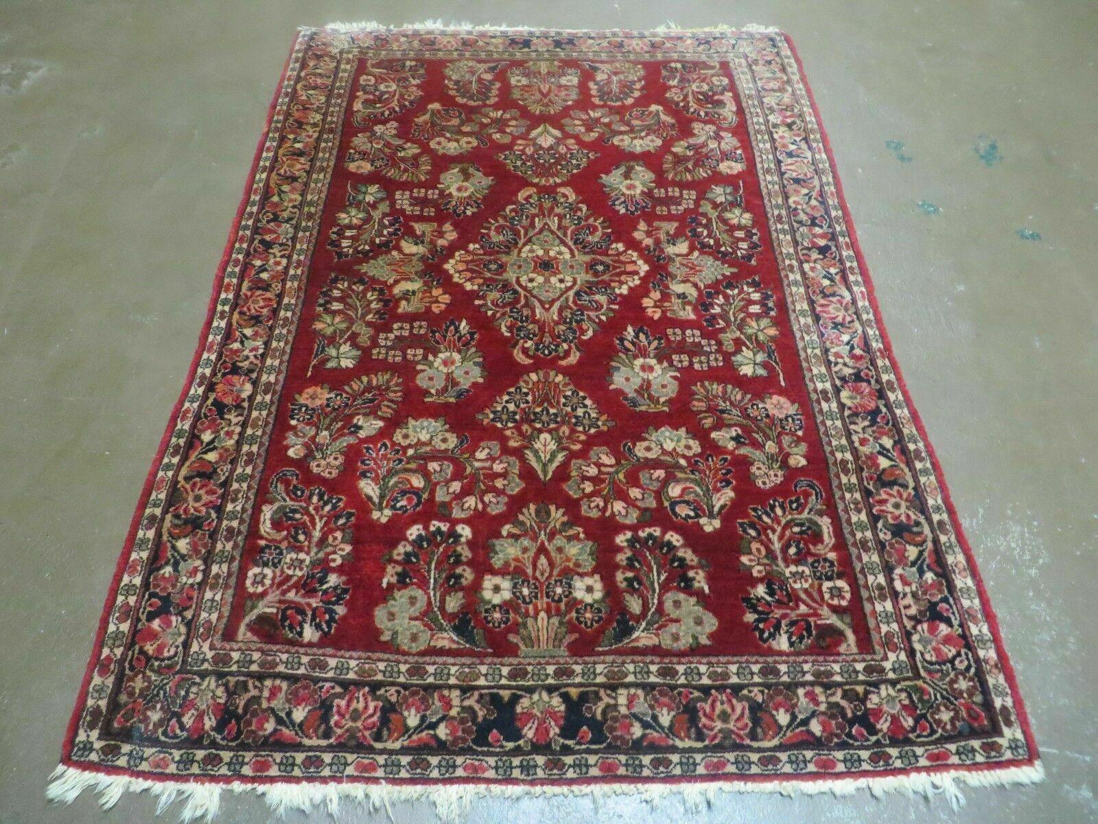 Red Persian Sarouk Rug 3x5, Antique Persian Carpet 1920s, Hand Knotted, Floral, Wool, Oriental Rug, Handmade Rug - Jewel Rugs