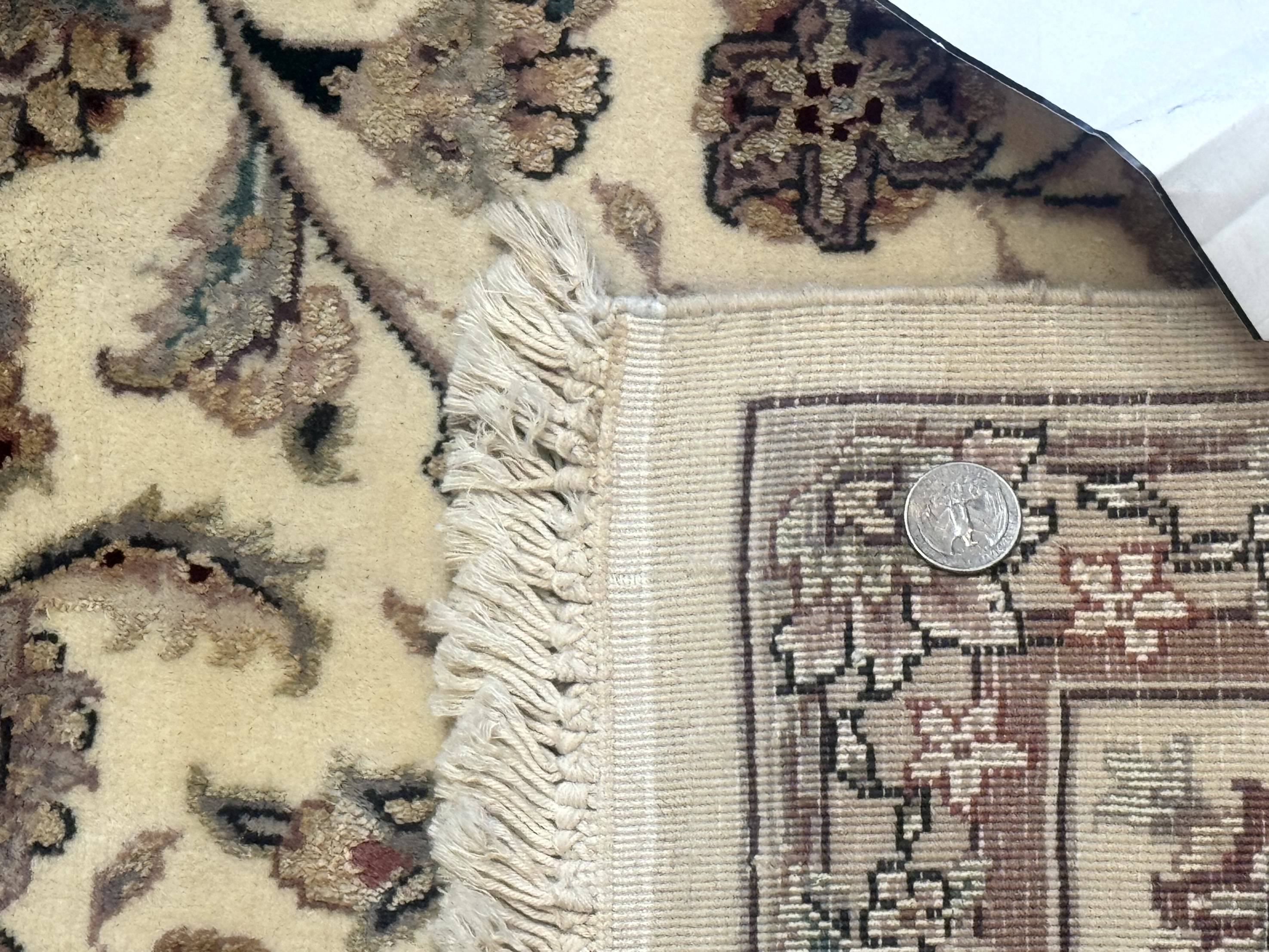 Sino Persian Rug 6x9, Floral Medallion, Ivory & Taupe, Wool with Silk Highlights, Fine 210 KPSI - Jewel Rugs