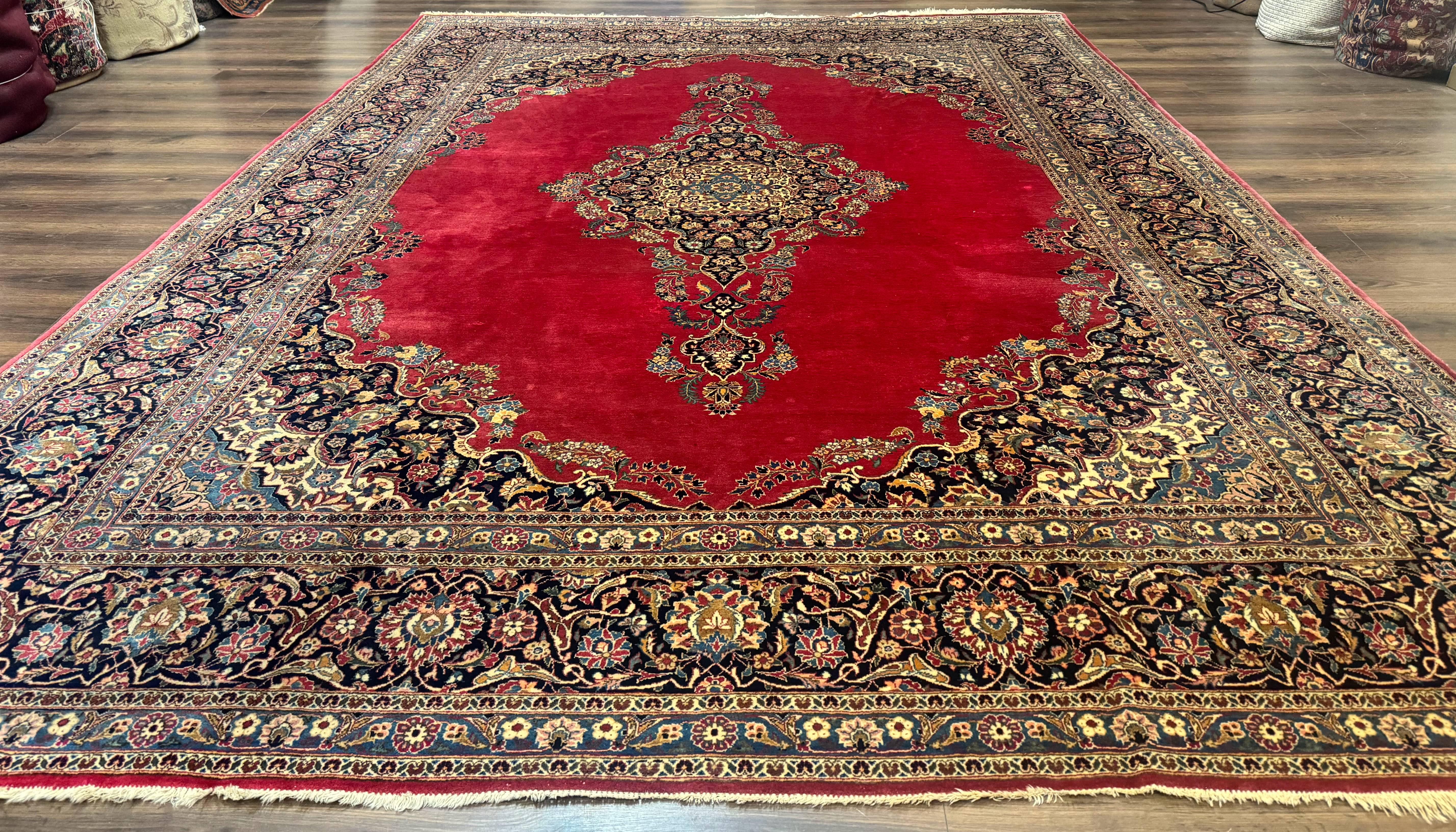 Persian Kashan Rug 9x12, Traditional, Semi Open Field, Red, Signed By Master Weaver, Antique Rug - Jewel Rugs