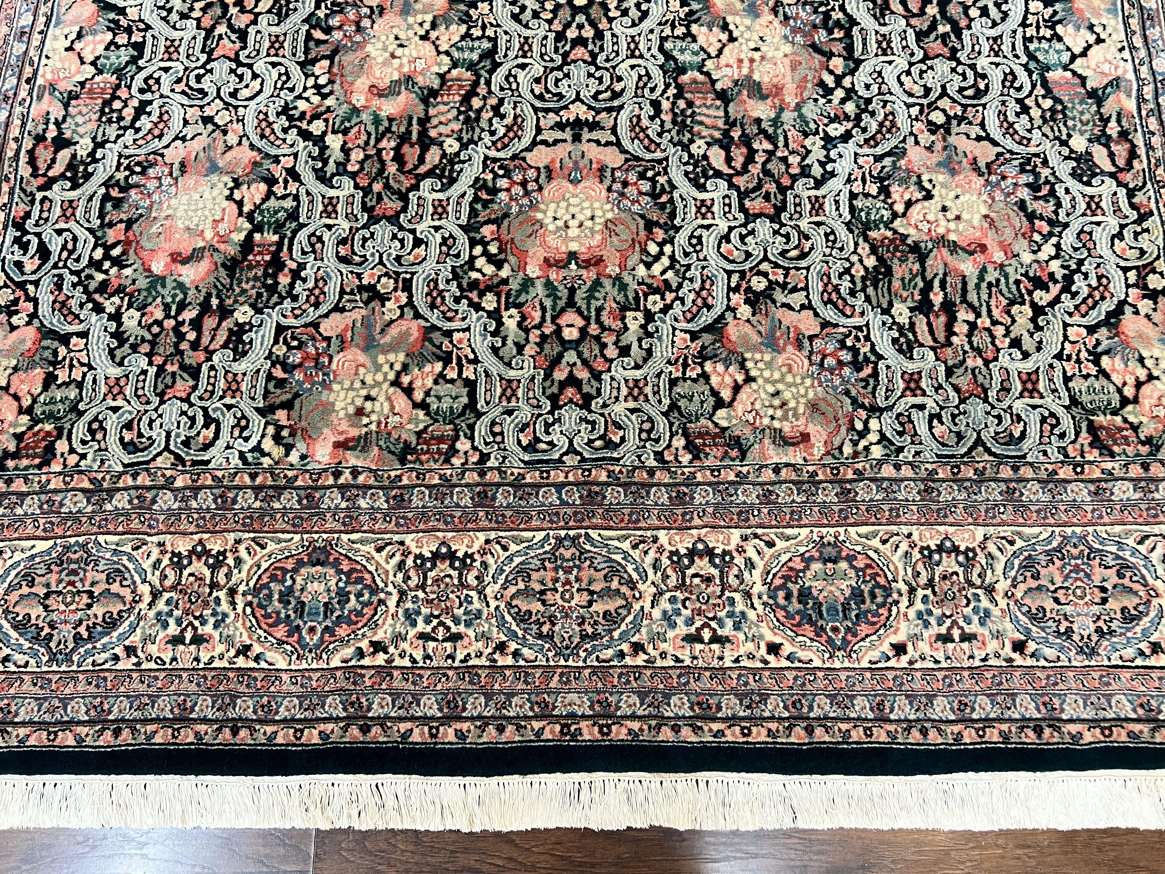 Indo Persian Rug 9x12, Kirman Carpet, Floral Bouquets, Wool Handmade Vintage Rug - Jewel Rugs