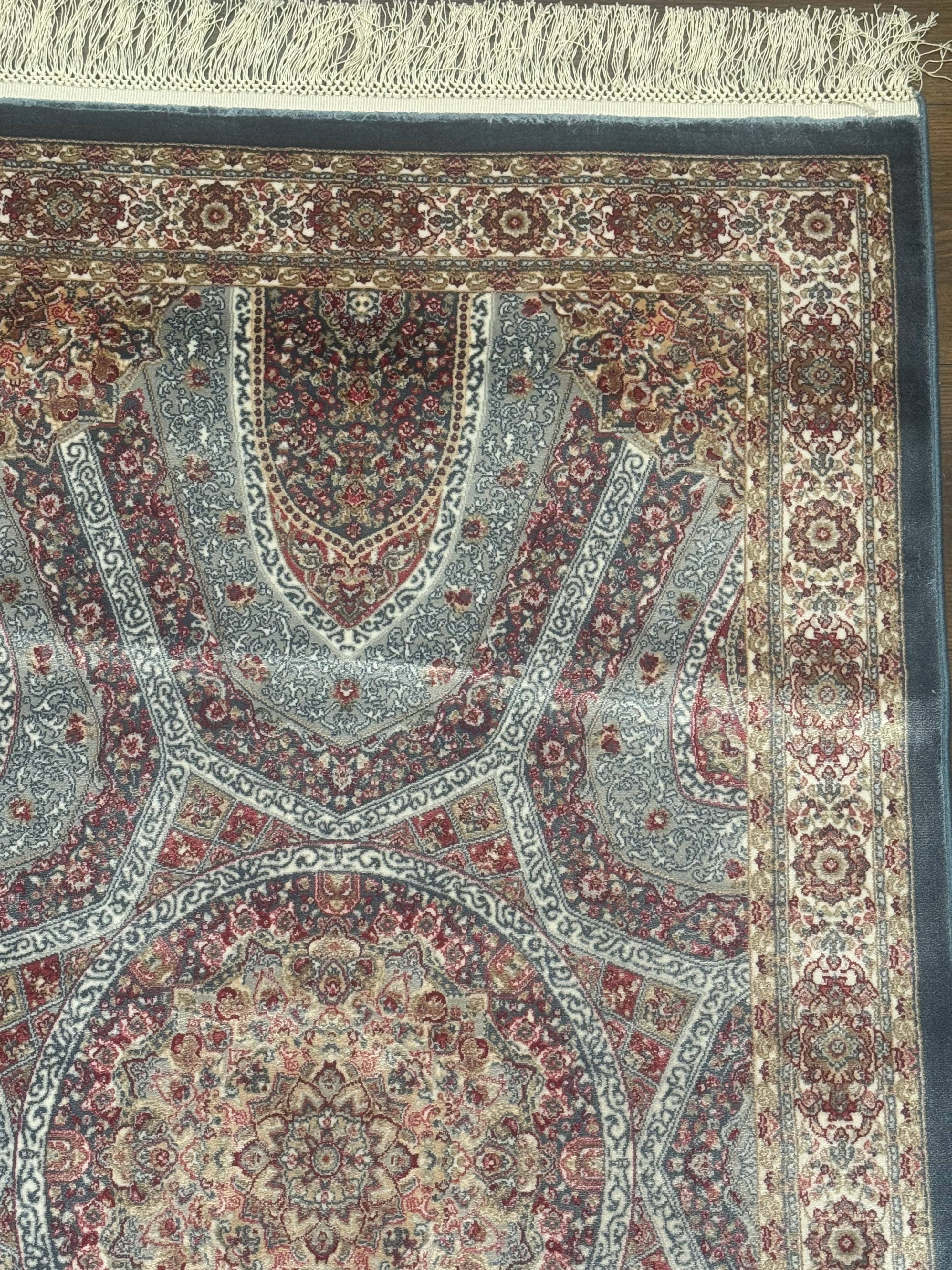 Turkish Silk Runner Rug 2.6 x 10, Light Blue Carpet, Bamboo Silk, New - Jewel Rugs