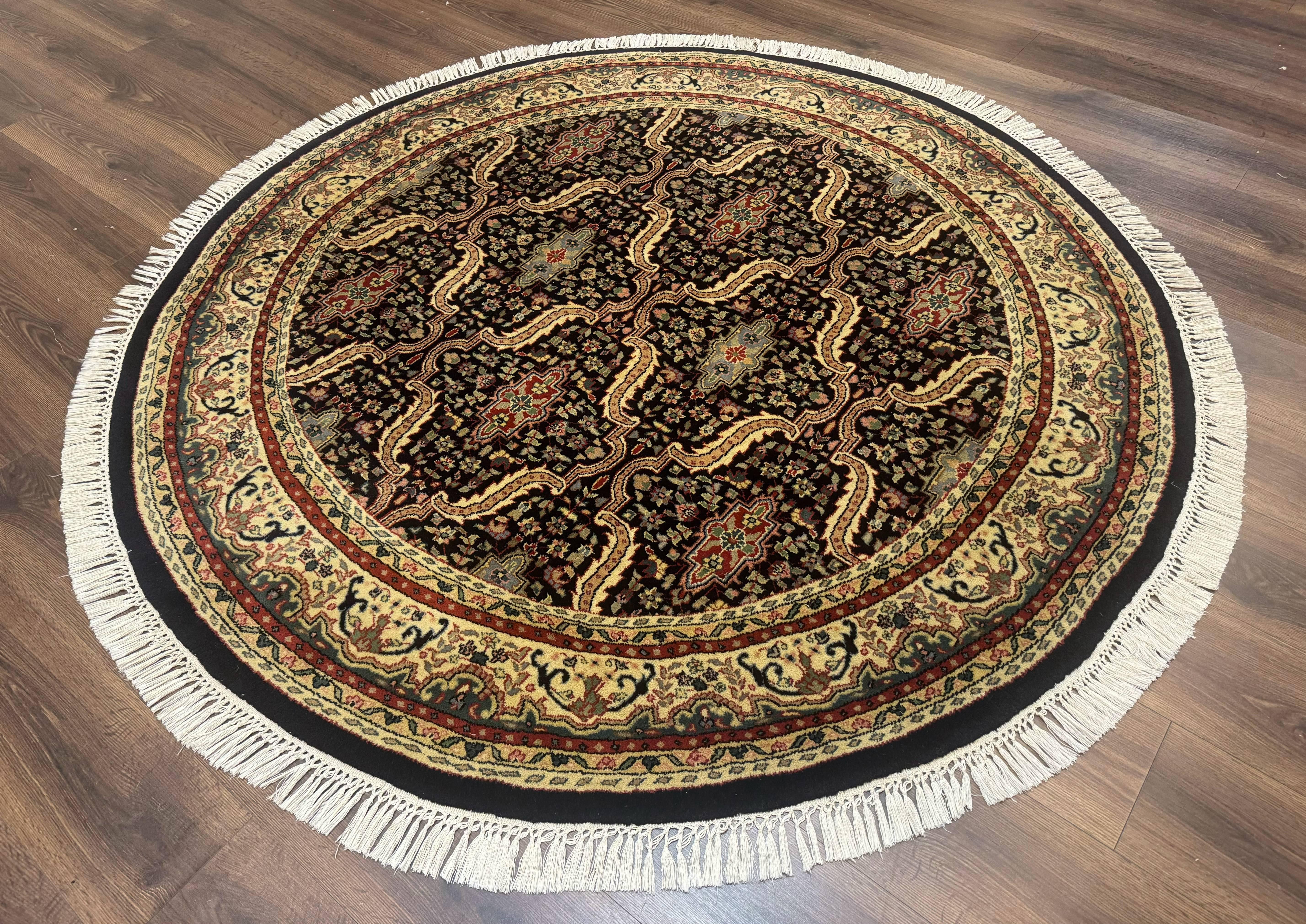 Round Indo Persian Rug 6x6, Indian Bidjar Rug, Navy Blue and Beige - Jewel Rugs