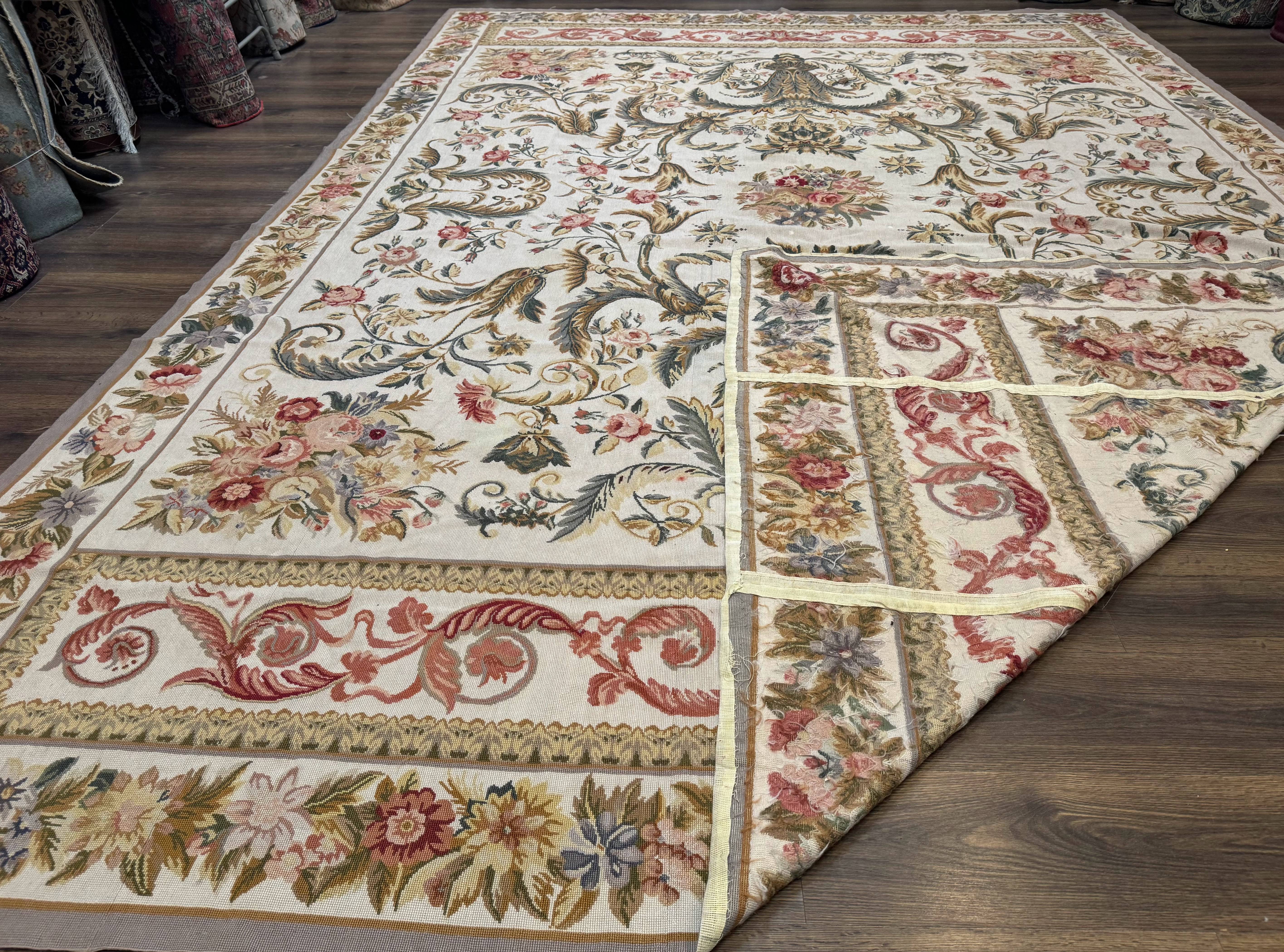 Aubusson Needlepoint Rug 10x14, Elegant European French Carpet, Vintage Carpet - Jewel Rugs