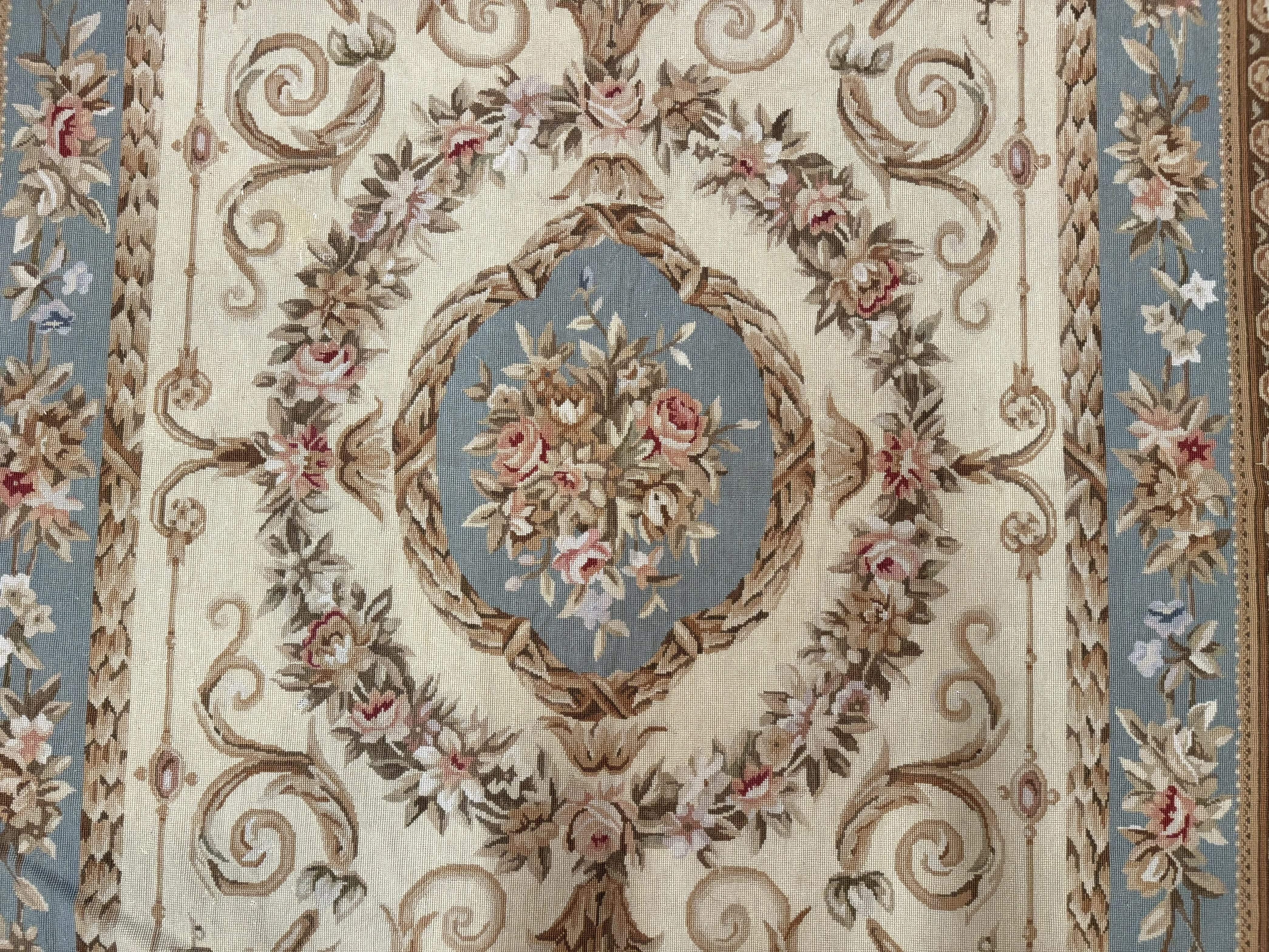 Aubusson Rug 6x9, Cream and Light Blue, European French Design, Elegant, Floral - Jewel Rugs