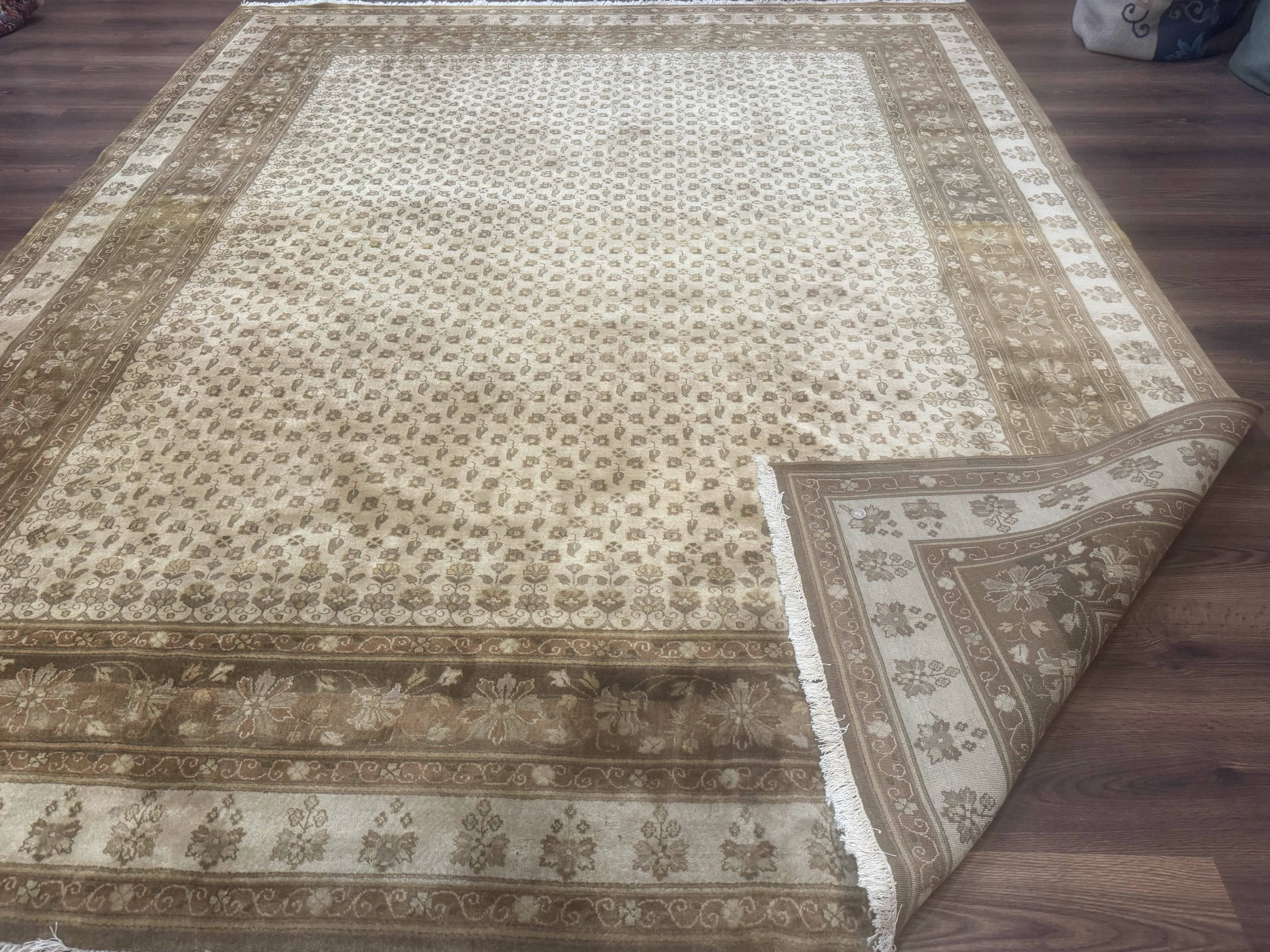 Indo Persian Rug, Allover Pattern, Beige, Wool Handmade Carpet - Jewel Rugs